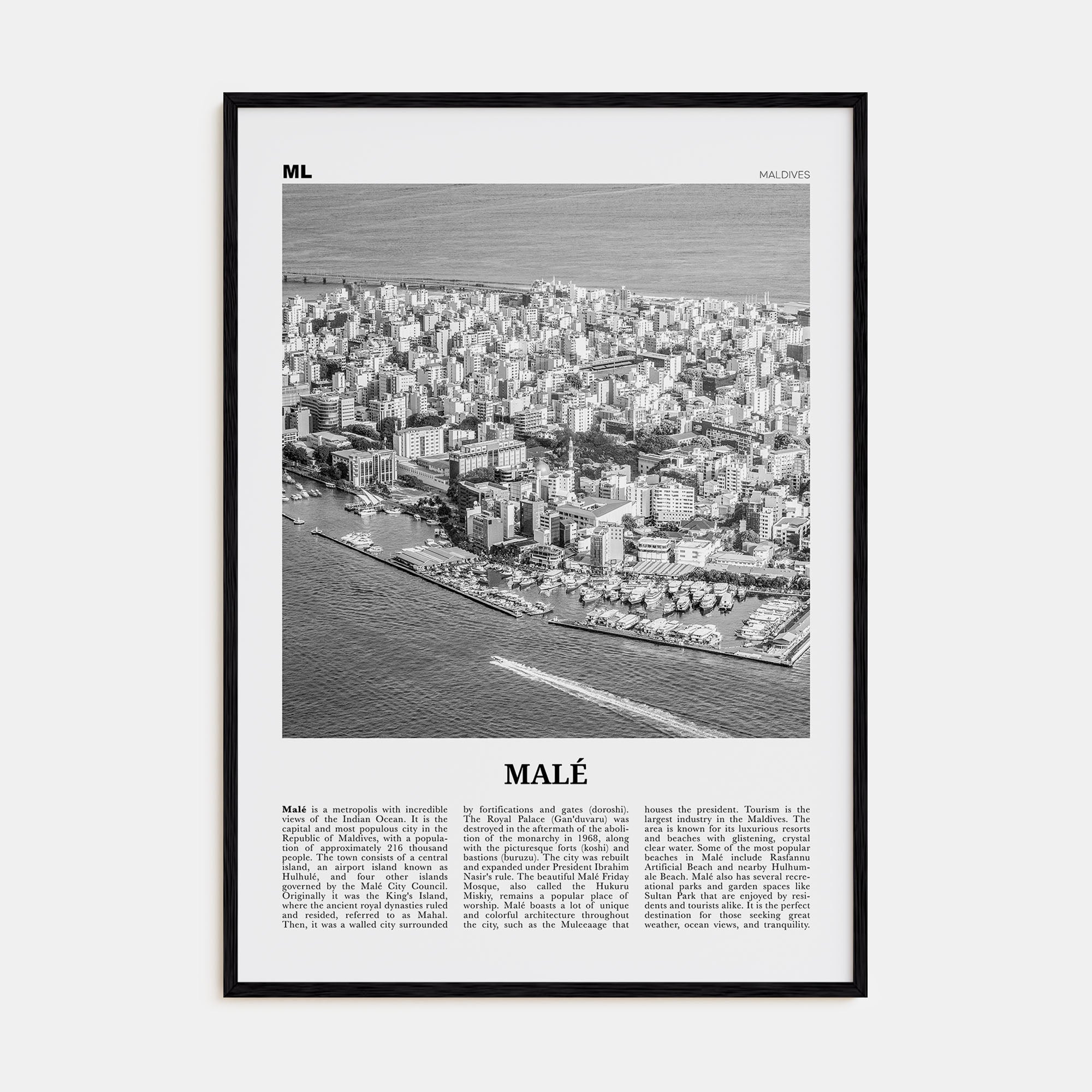 Malé Travel B&W Poster