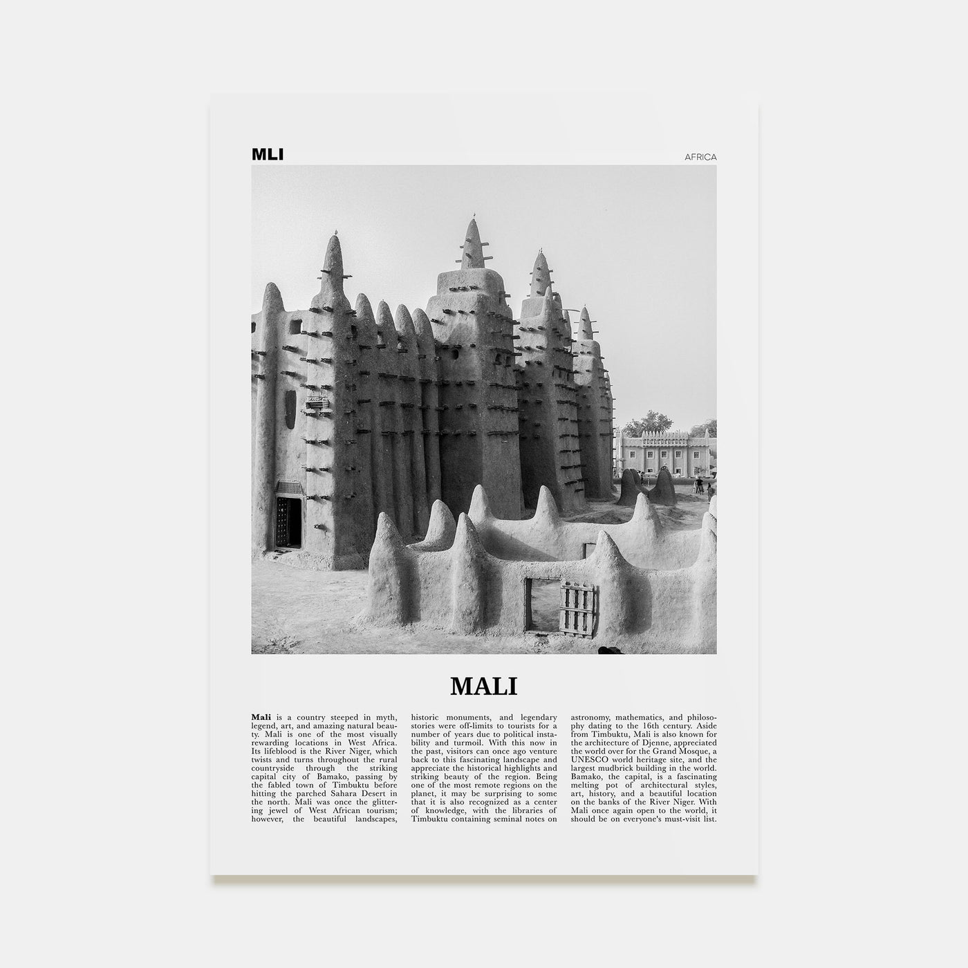 Mali Travel B&W Poster
