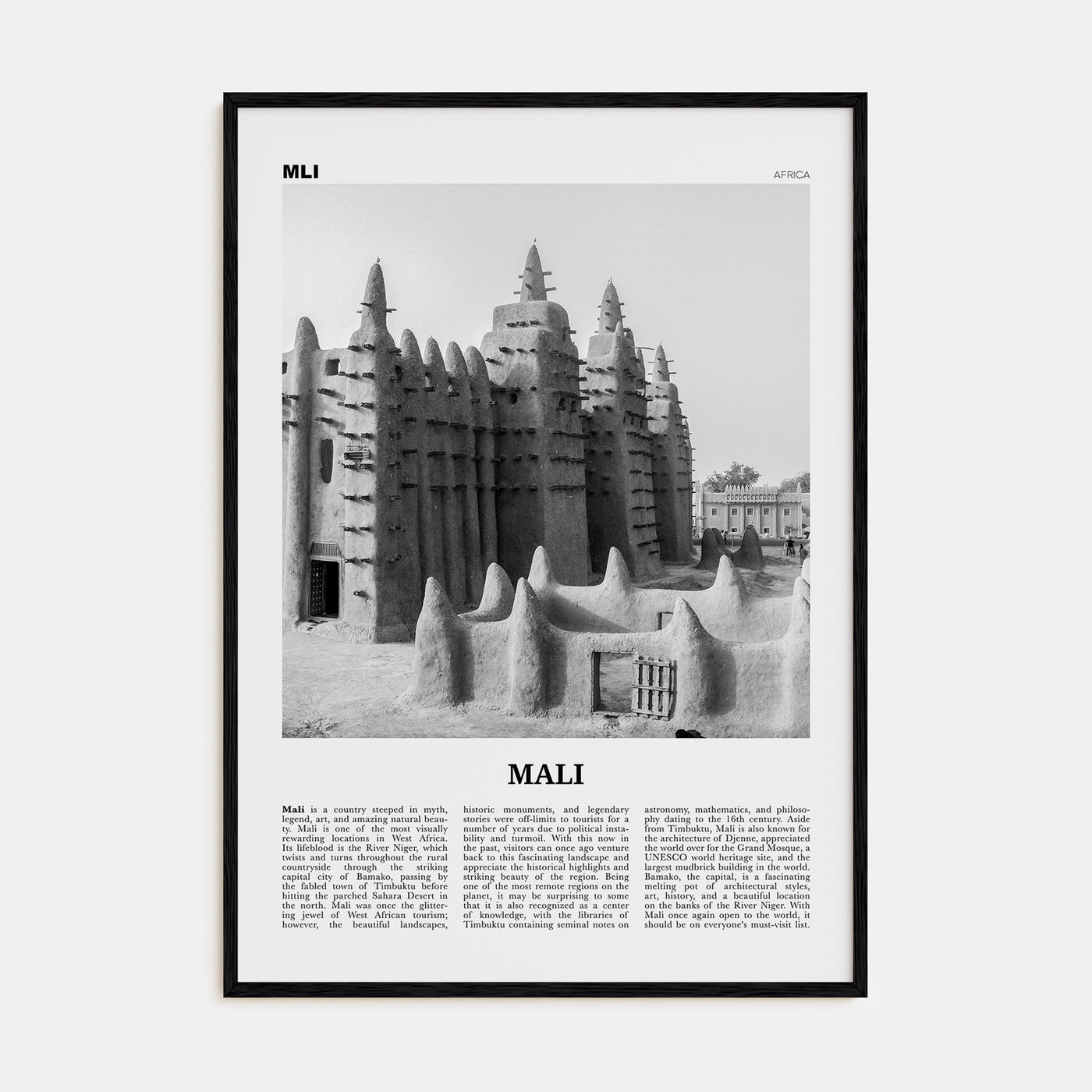 Mali Travel B&W Poster