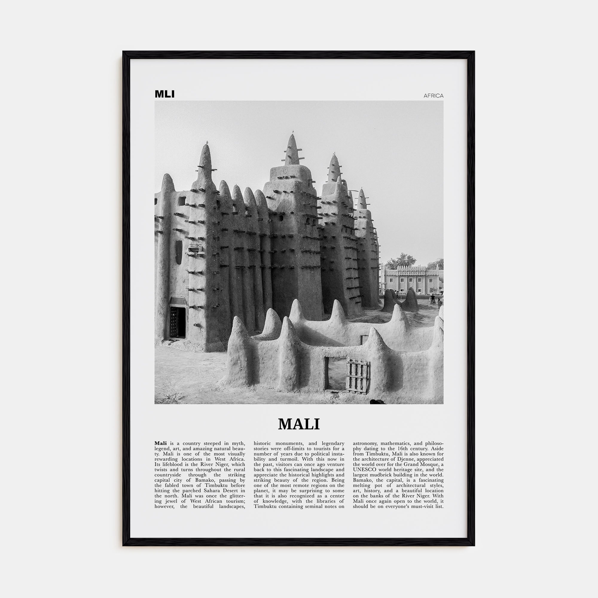 Mali Travel B&W Poster