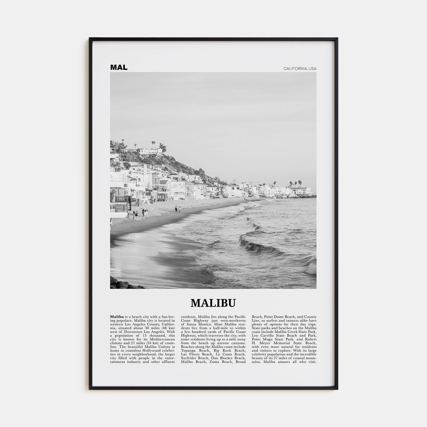 Malibu Travel B&W No 1 Poster