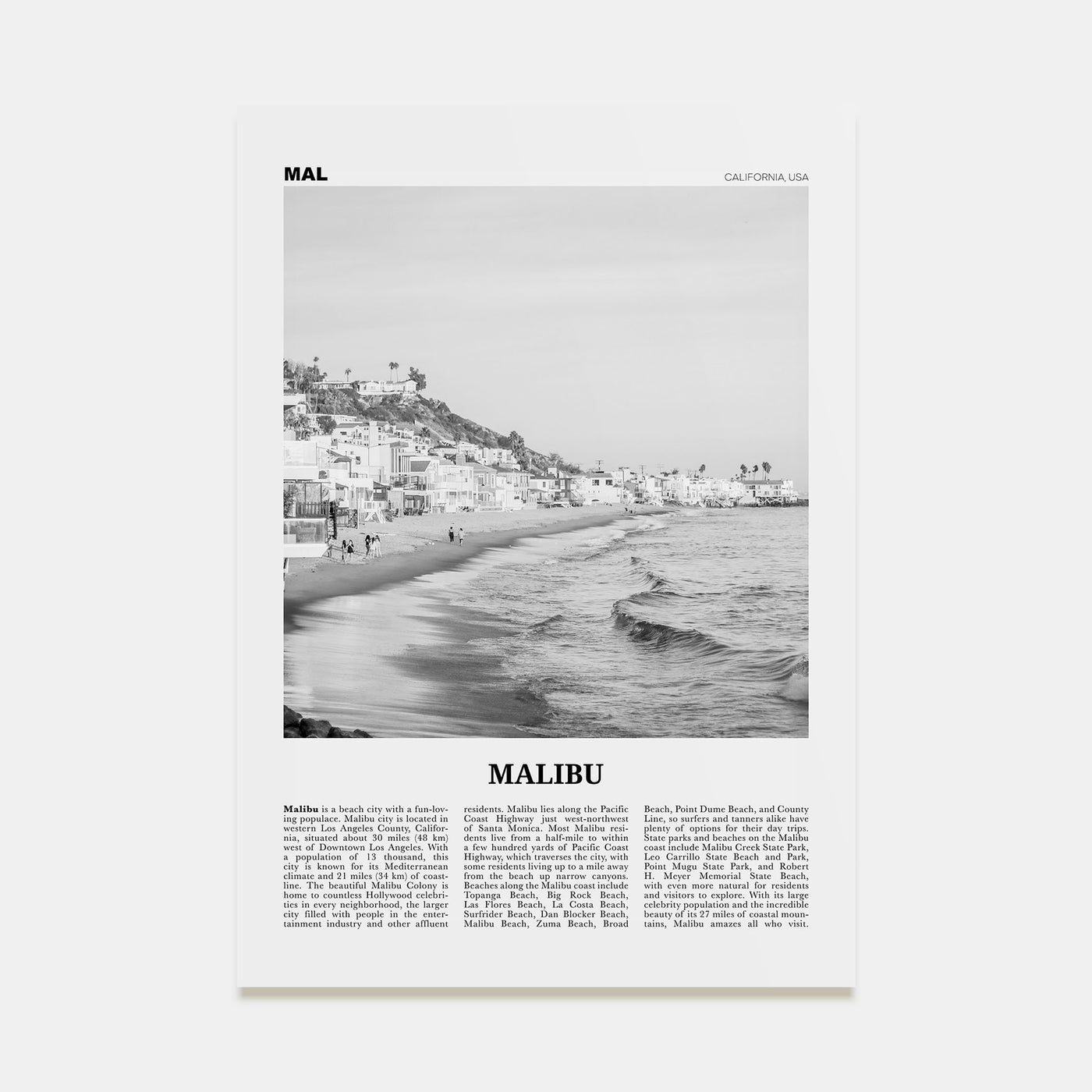 Malibu Travel B&W No 1 Poster