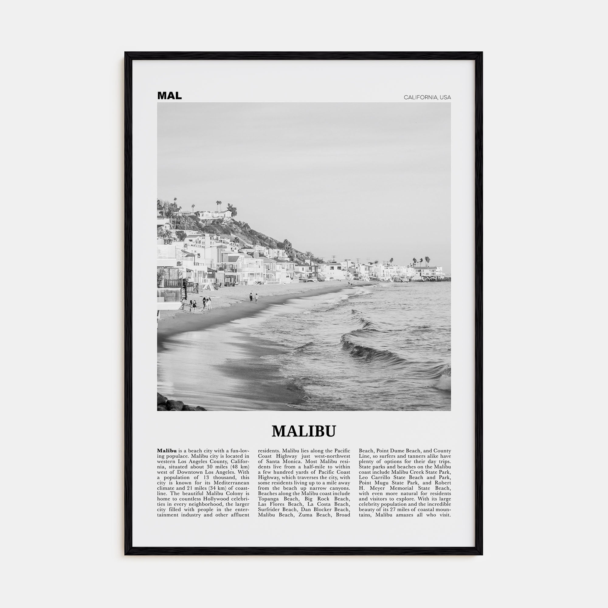 Malibu Travel B&W No 1 Poster