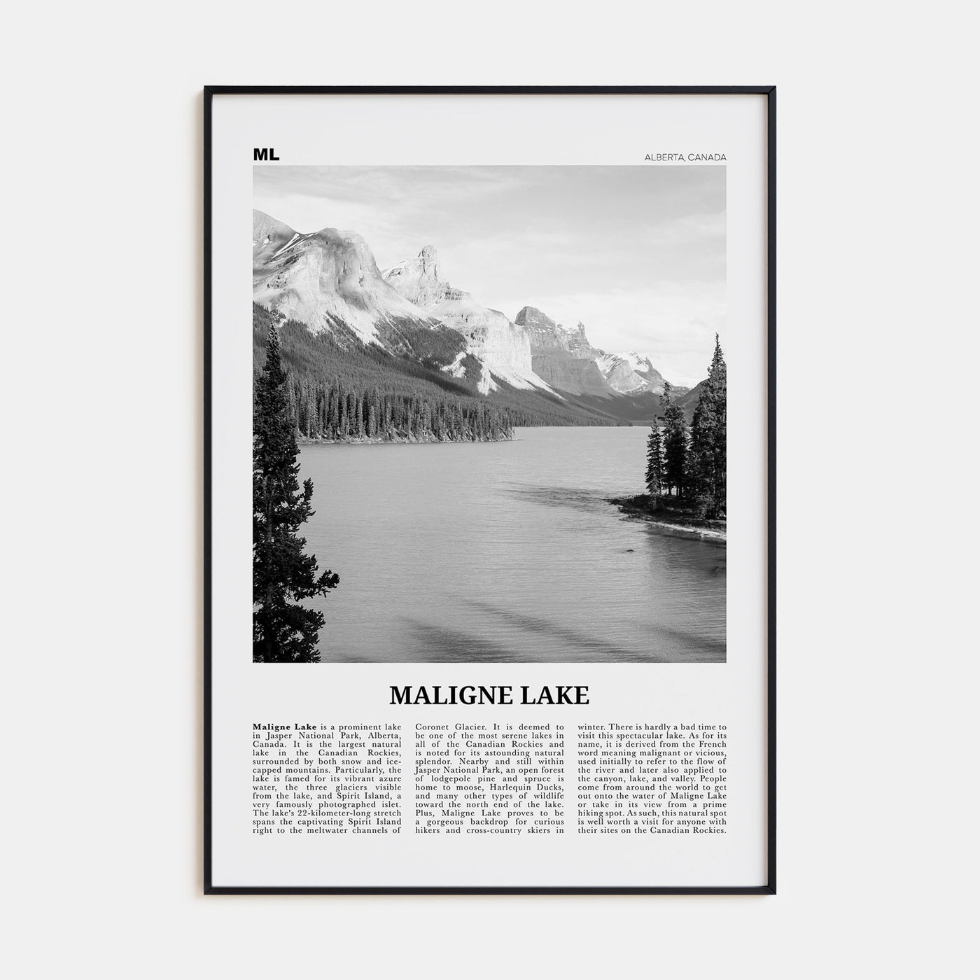 Maligne Lake Travel B&W Poster