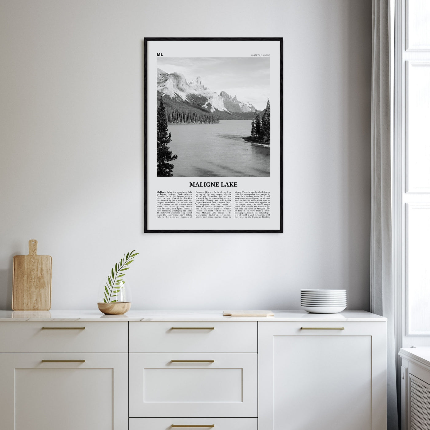 Maligne Lake Travel B&W Poster
