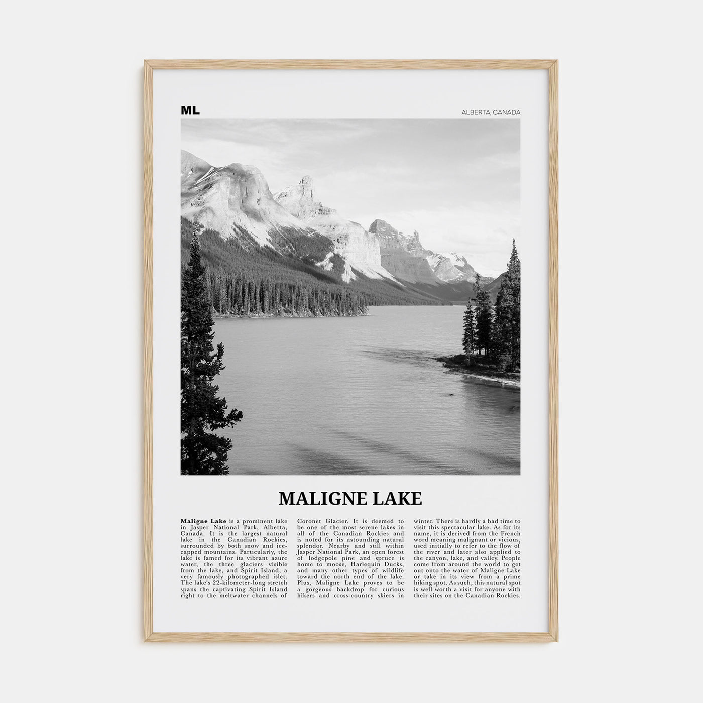 Maligne Lake Travel B&W Poster