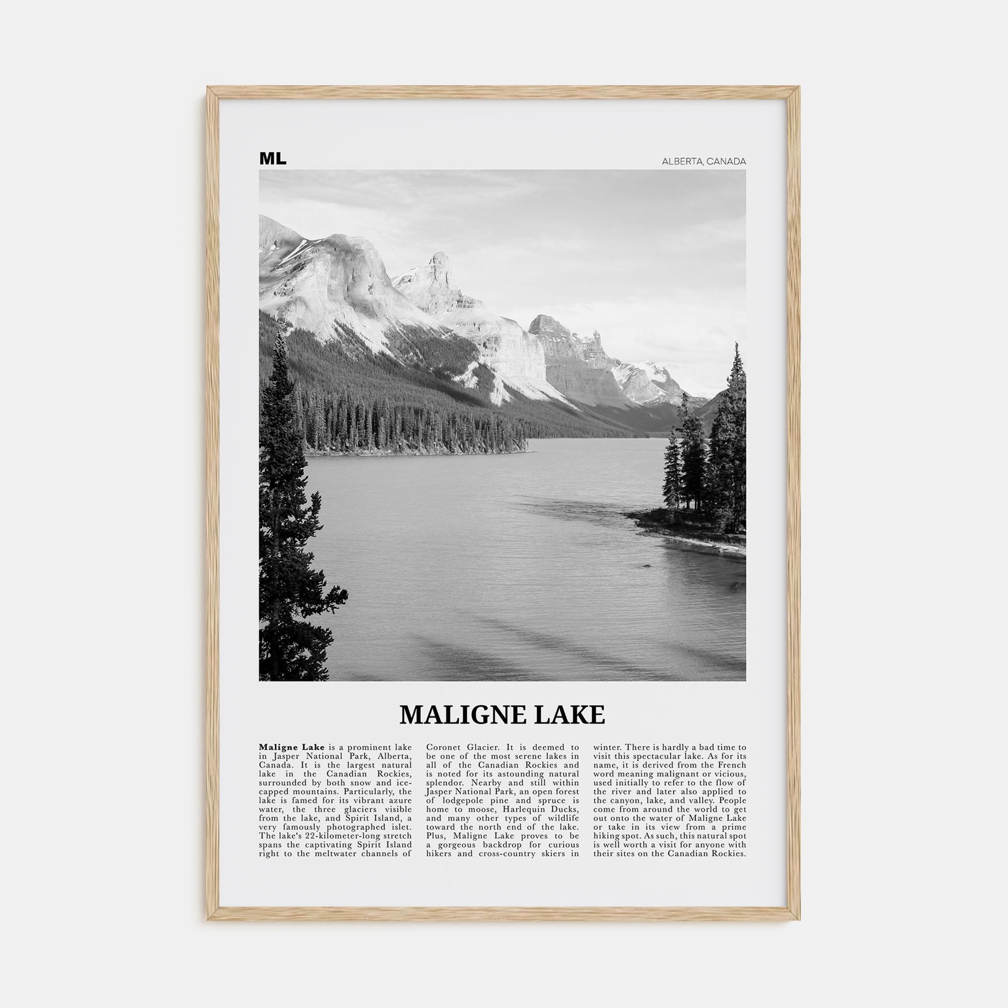 Maligne Lake Travel B&W Poster