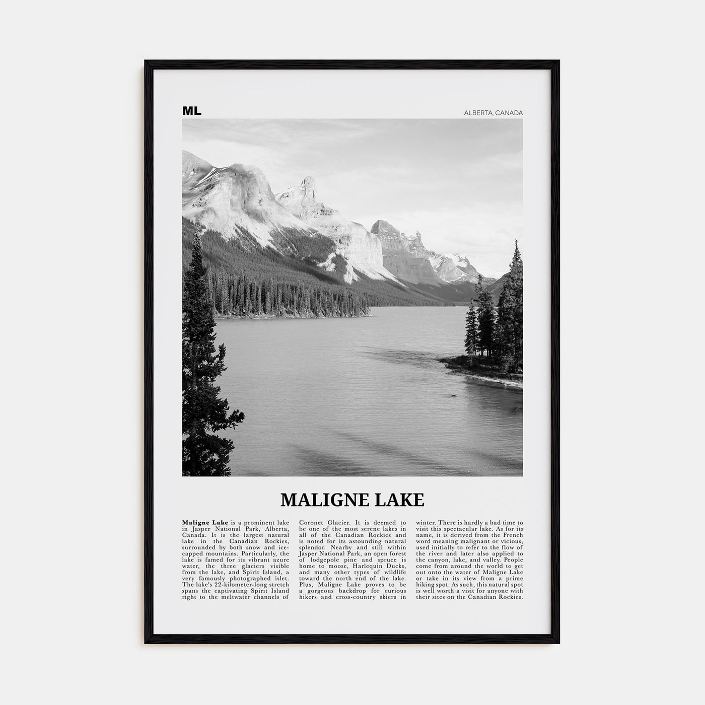 Maligne Lake Travel B&W Poster