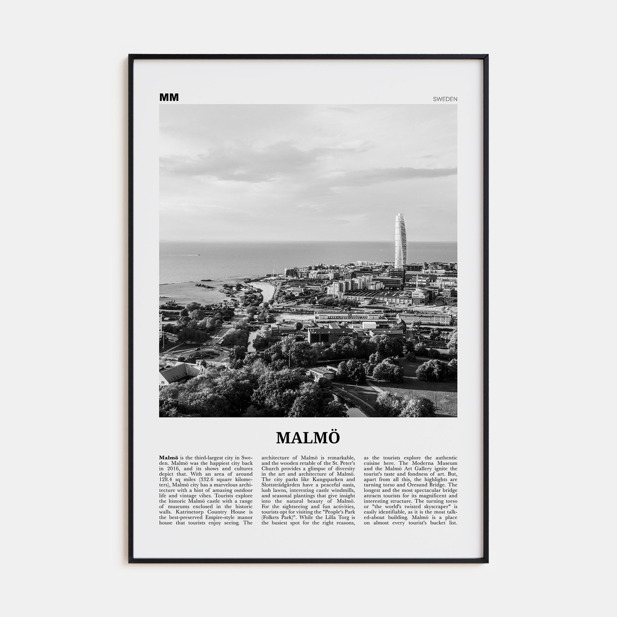 Malmö Travel B&W Poster
