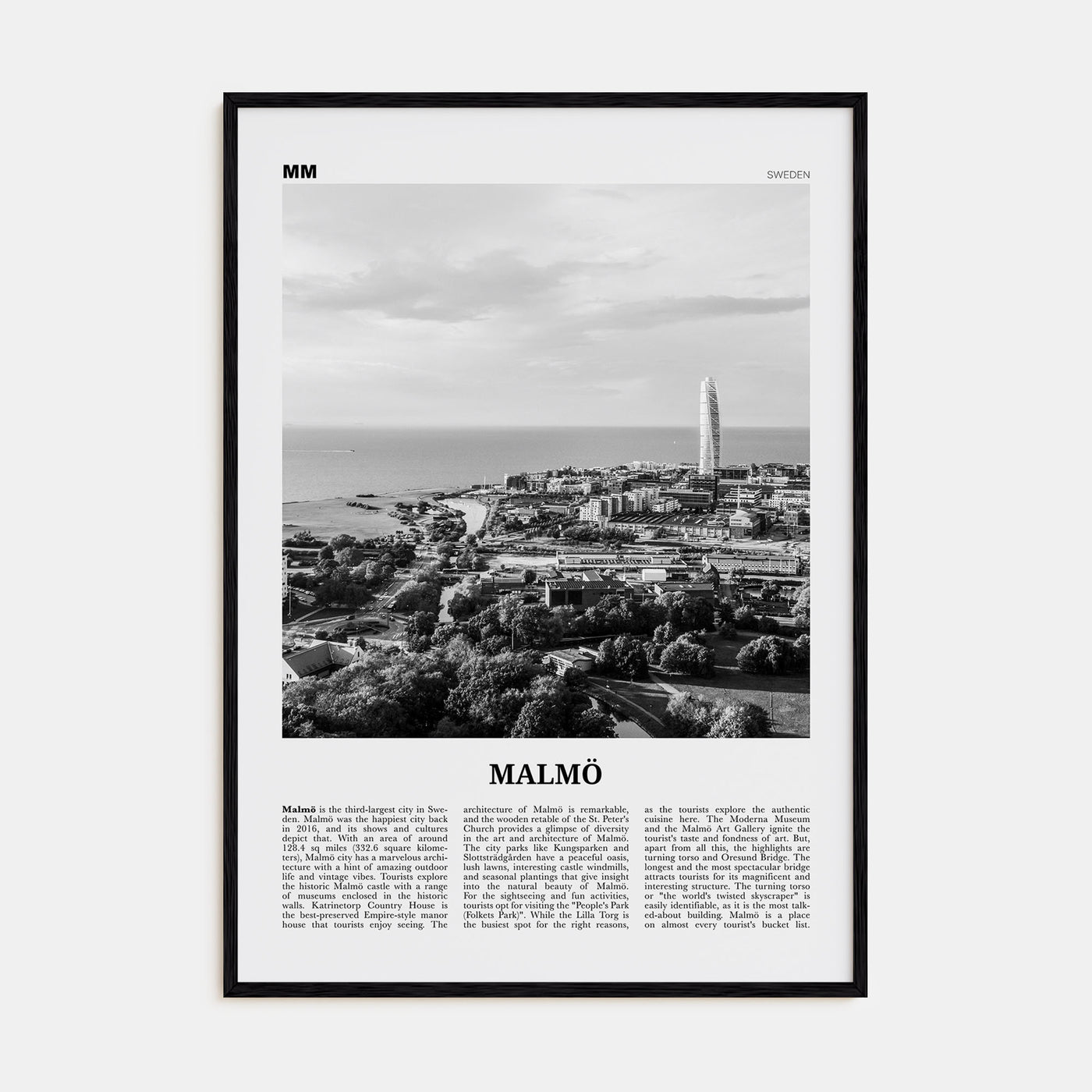 Malmö Travel B&W Poster
