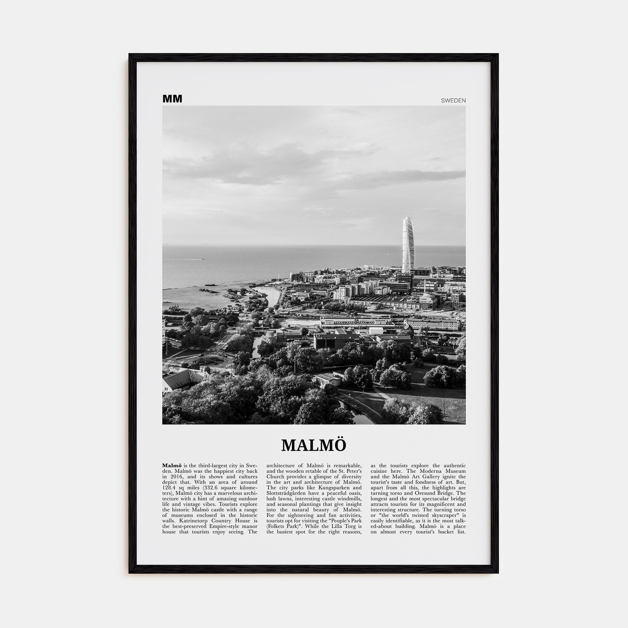 Malmö Travel B&W Poster