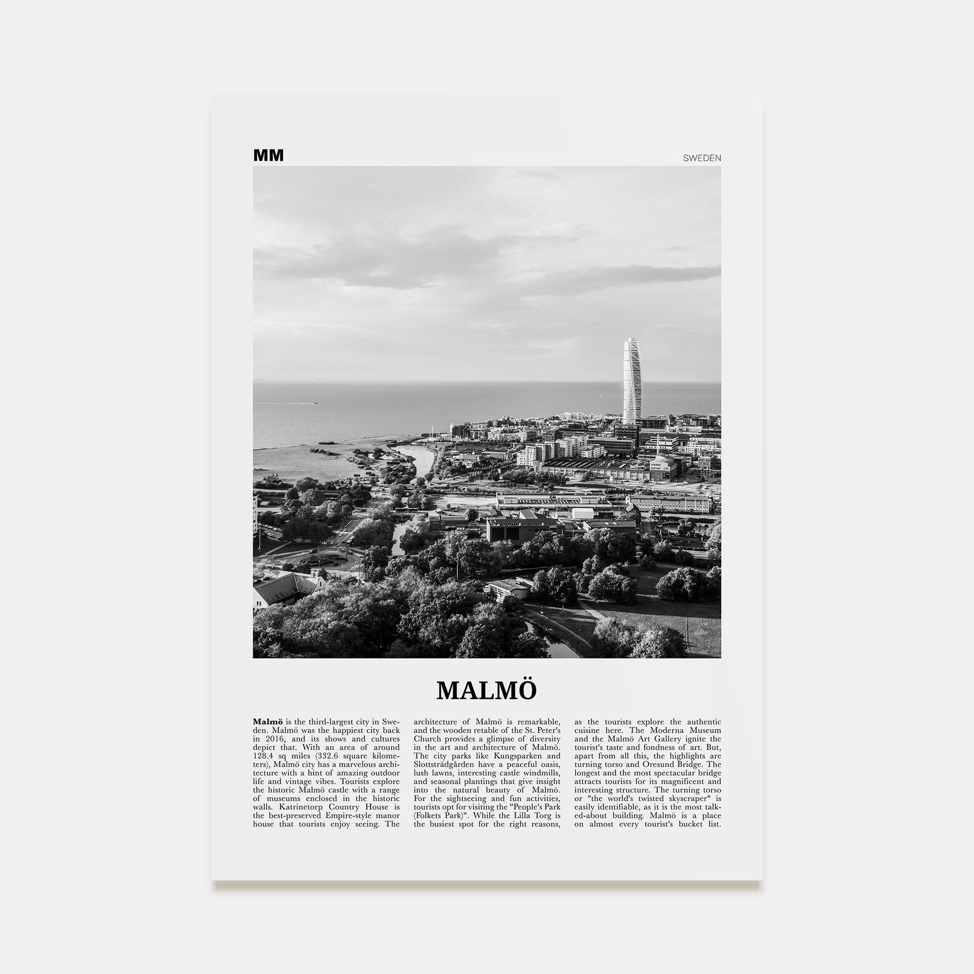 Malmö Travel B&W Poster