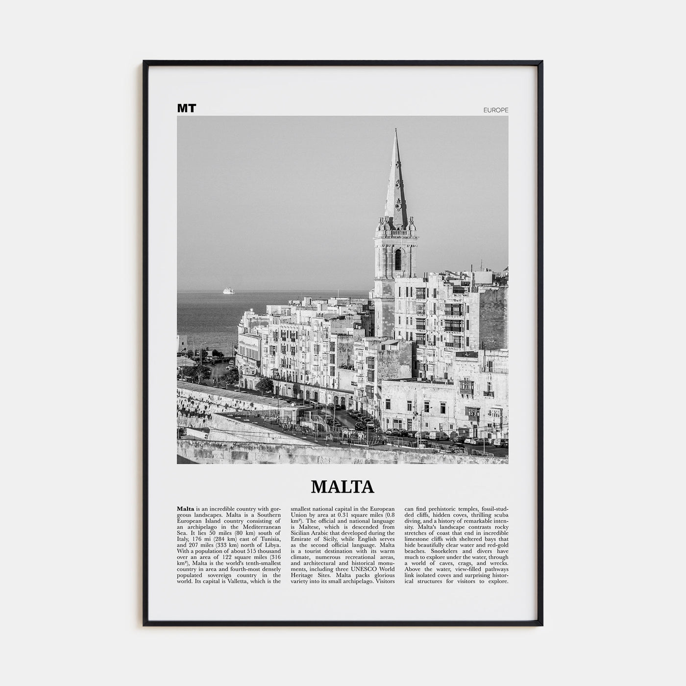 Malta Travel B&W Poster