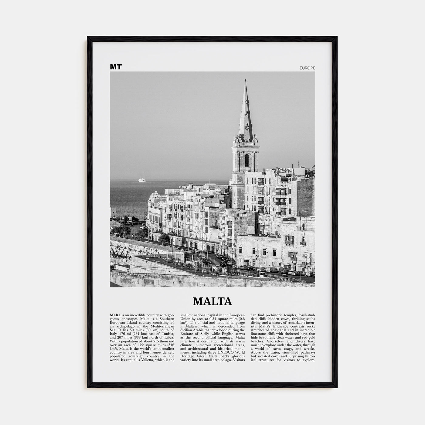 Malta Travel B&W Poster