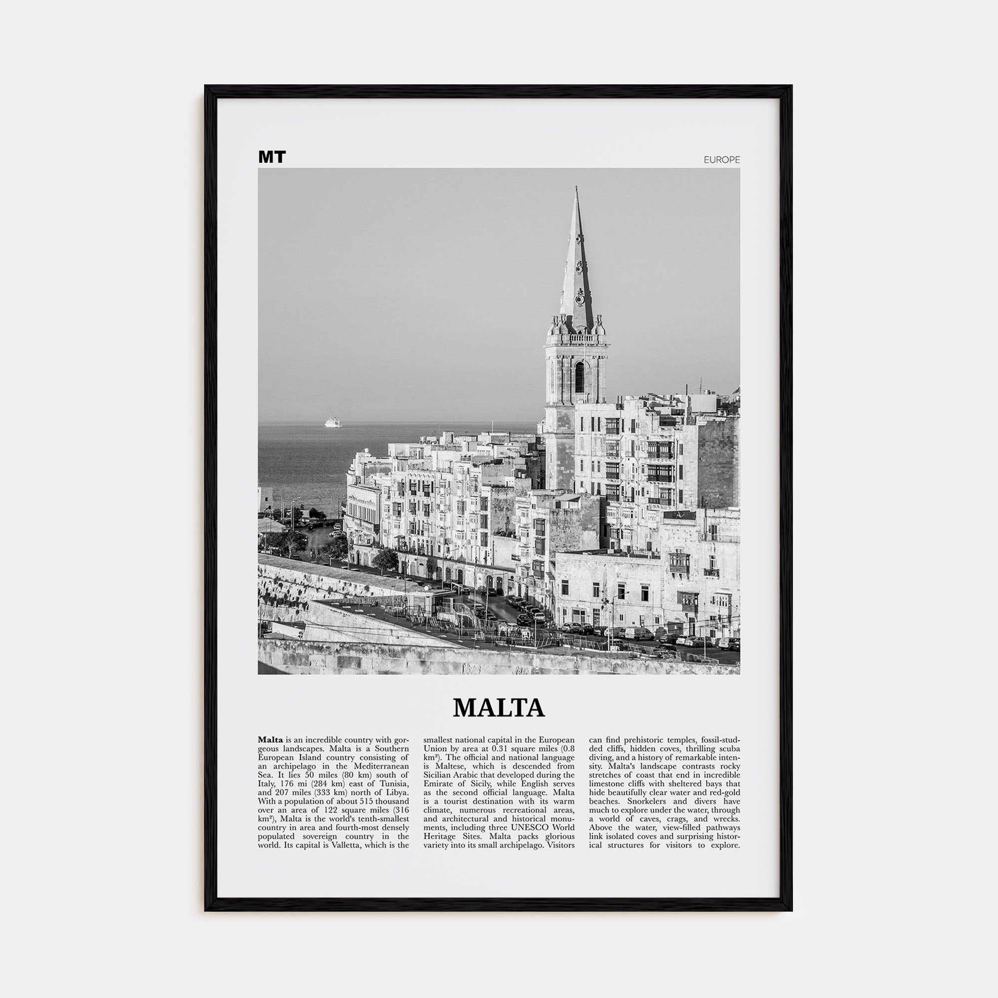 Malta Travel B&W Poster