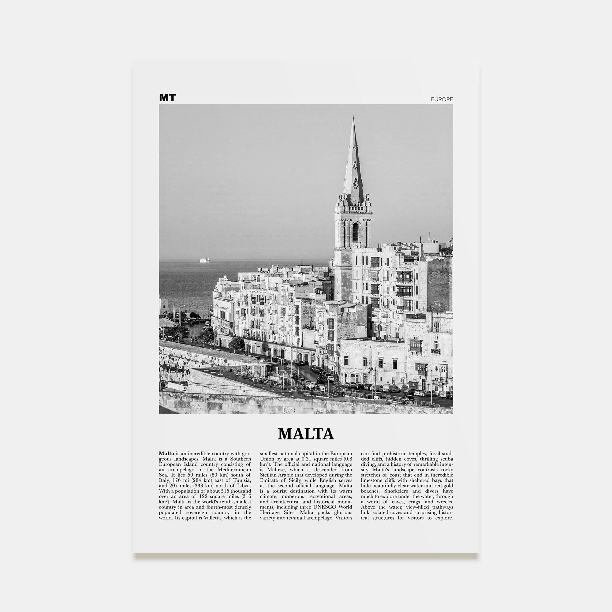 Malta Travel B&W Poster