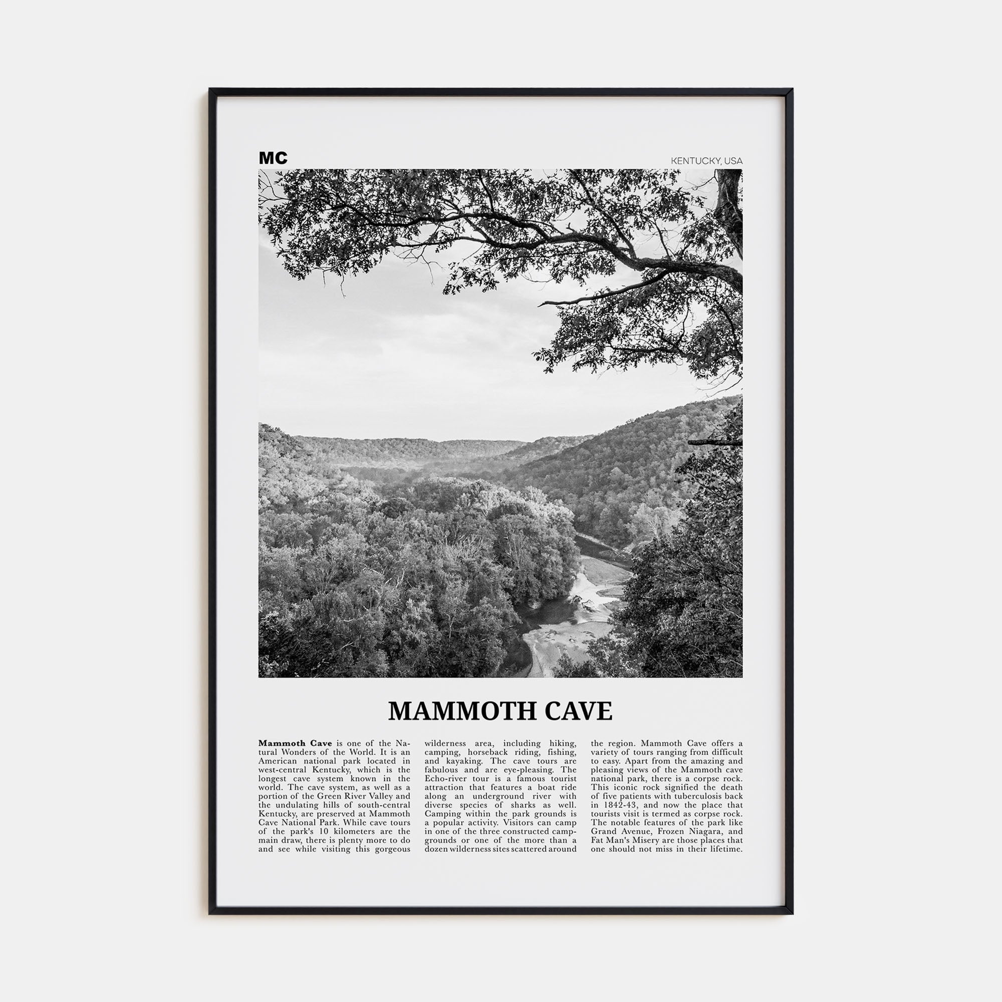 Mammoth Cave Travel B&W Poster