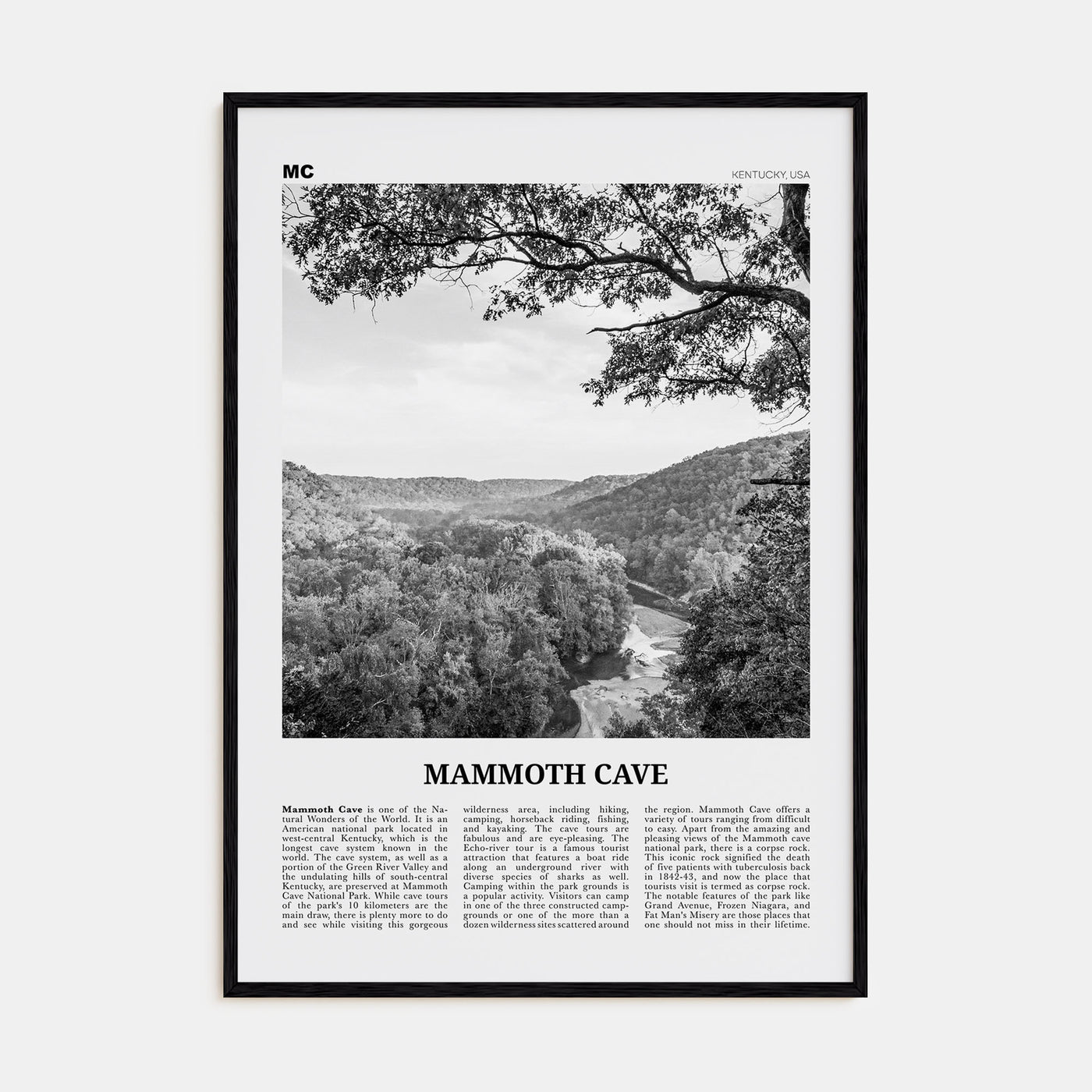 Mammoth Cave Travel B&W Poster