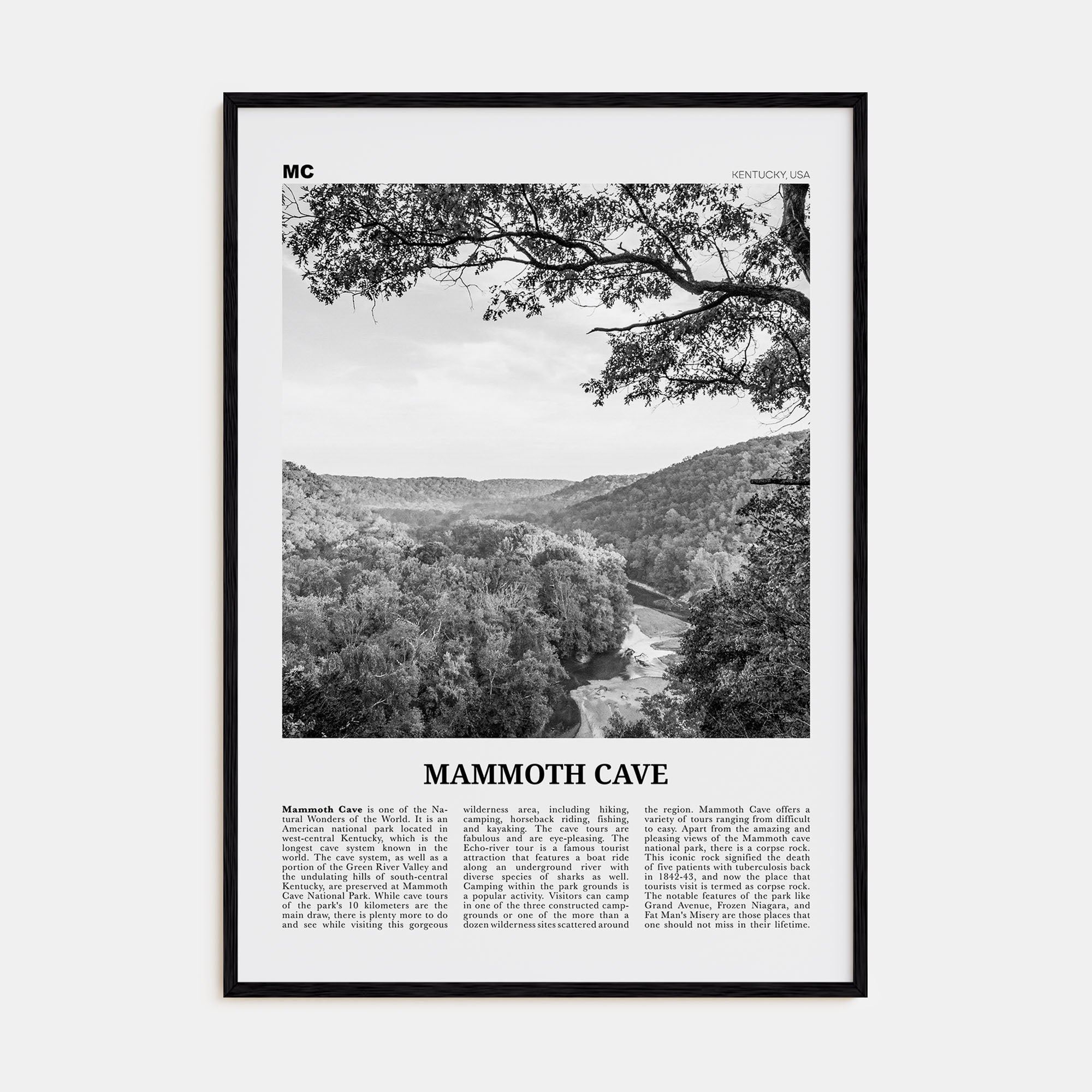 Mammoth Cave Travel B&W Poster