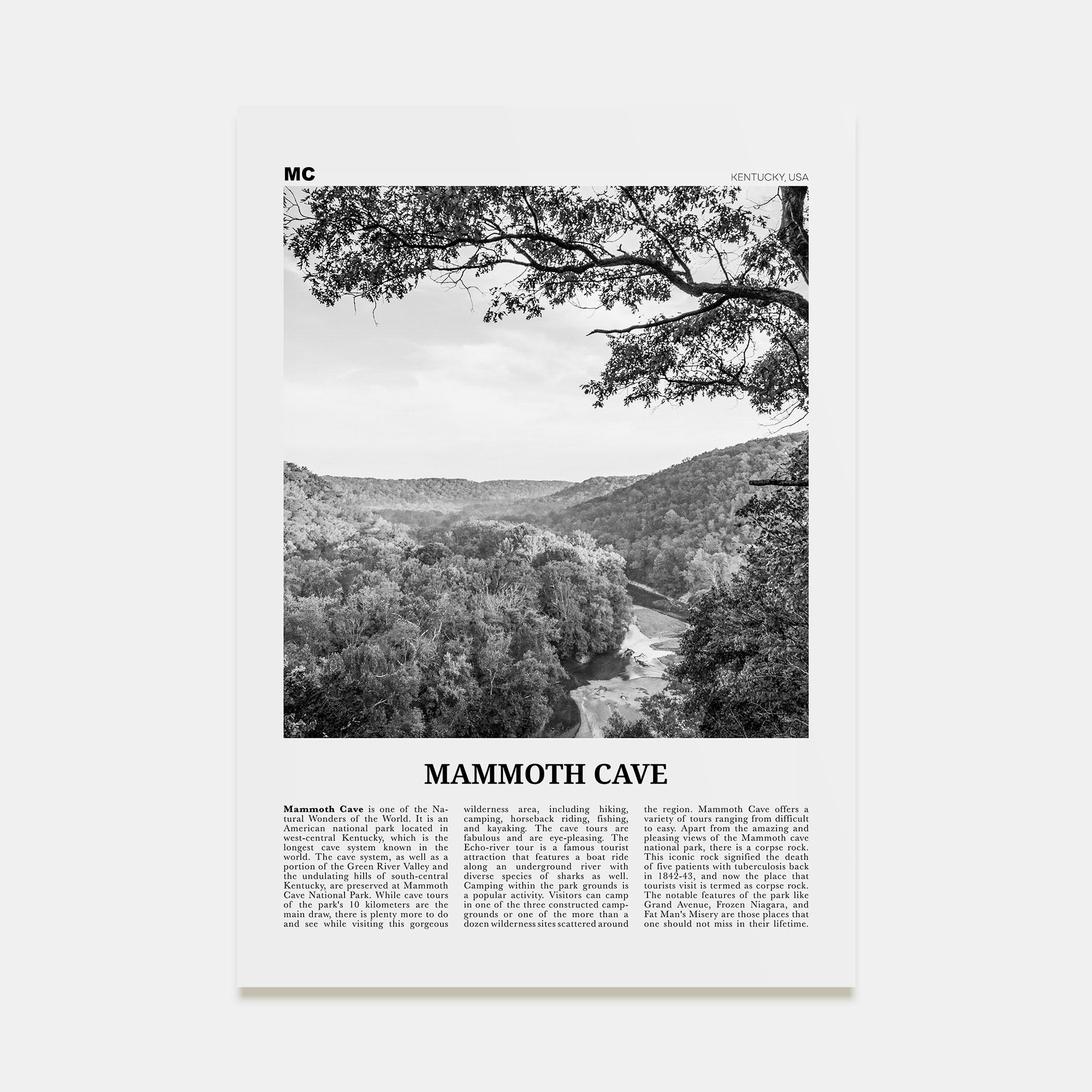 Mammoth Cave Travel B&W Poster