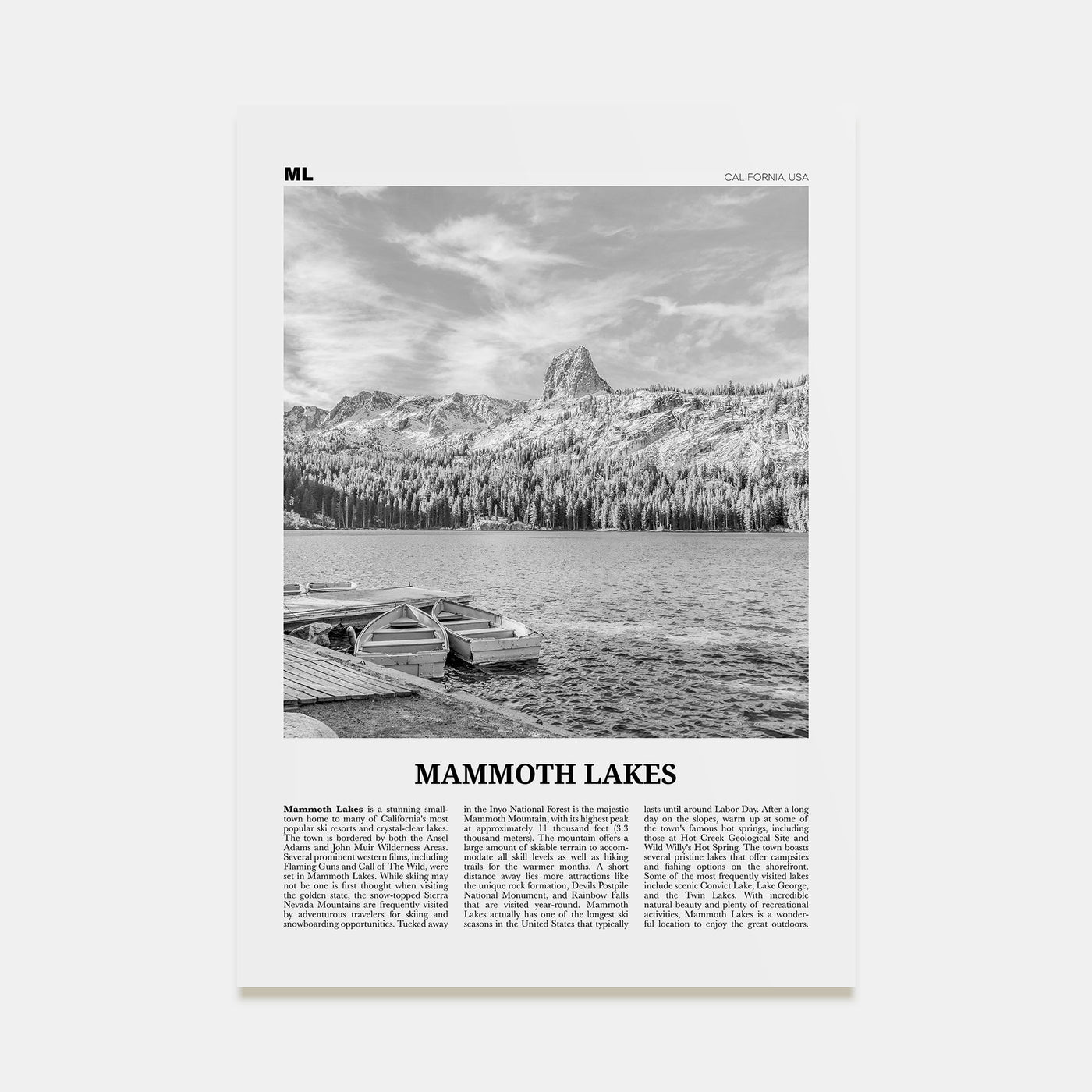 Mammoth Lakes Travel B&W Poster
