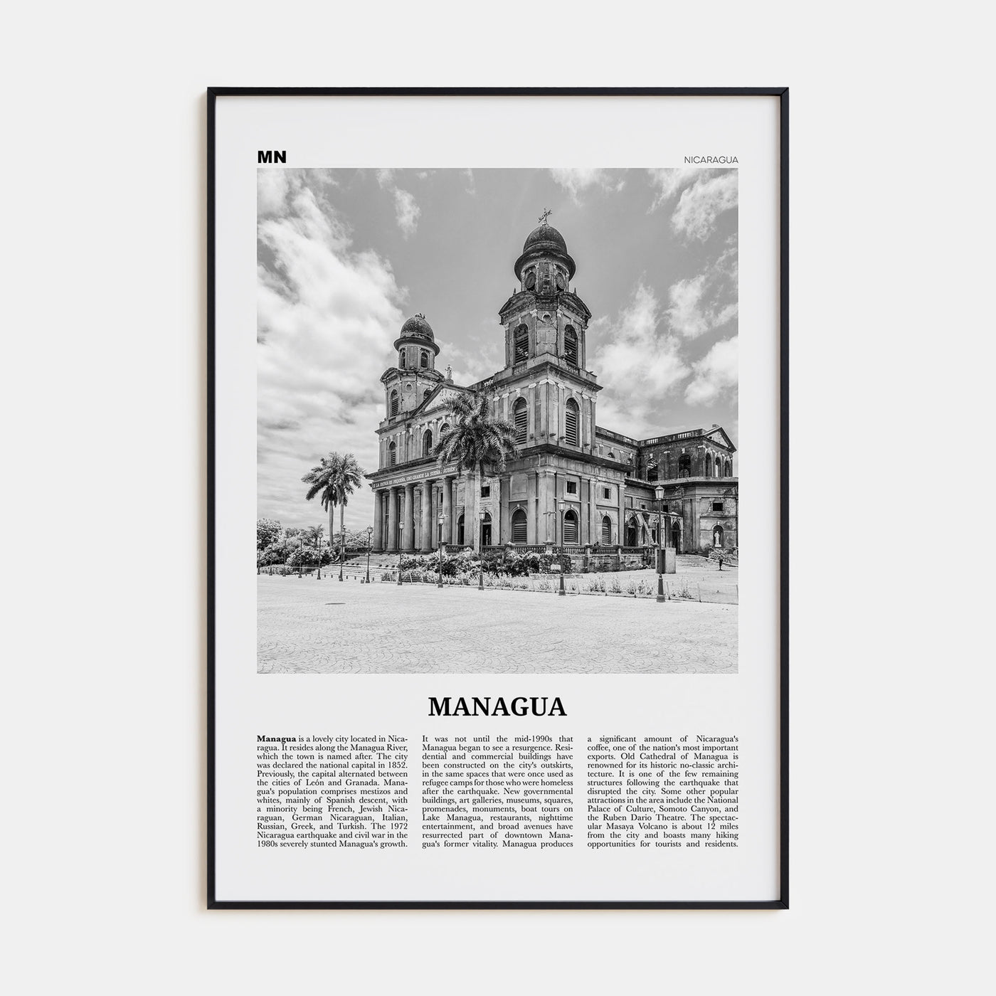 Managua Travel B&W Poster