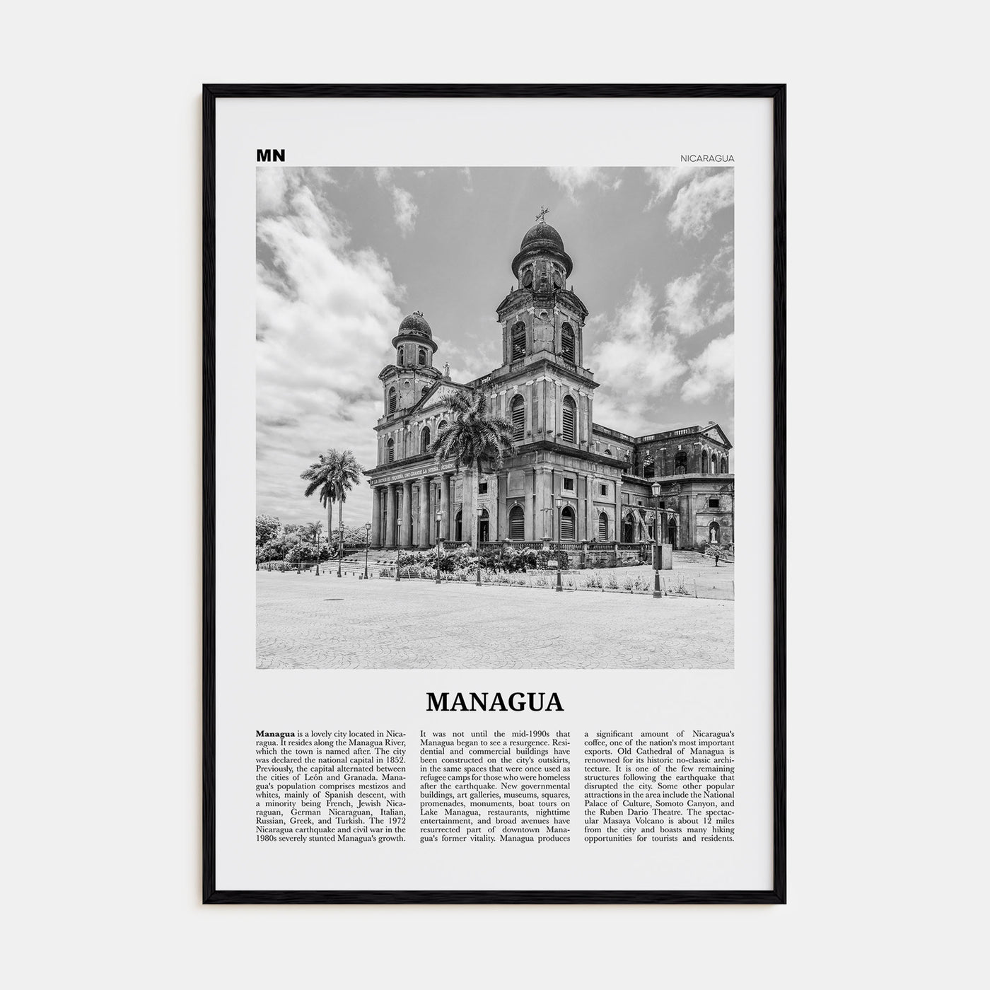 Managua Travel B&W Poster