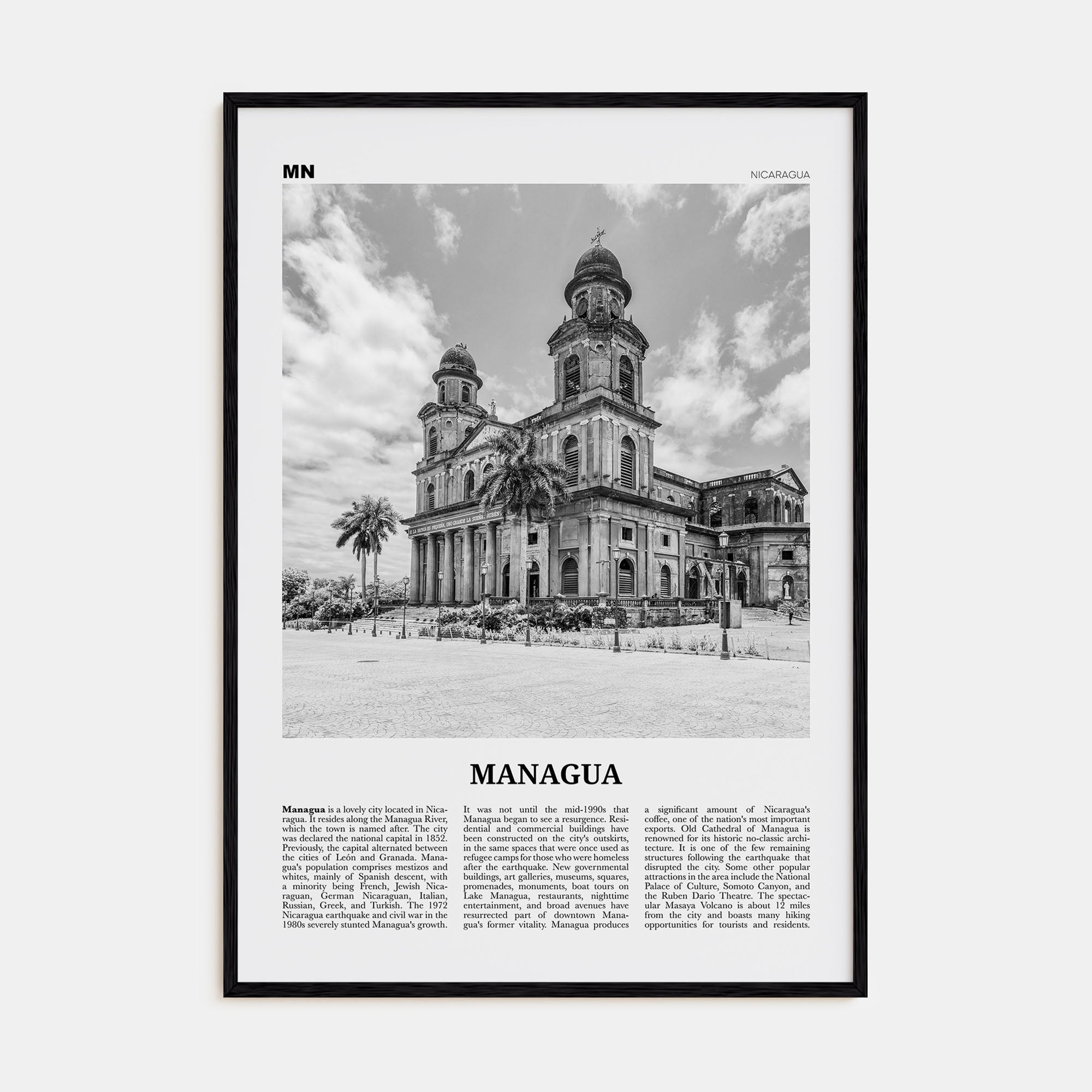Managua Travel B&W Poster