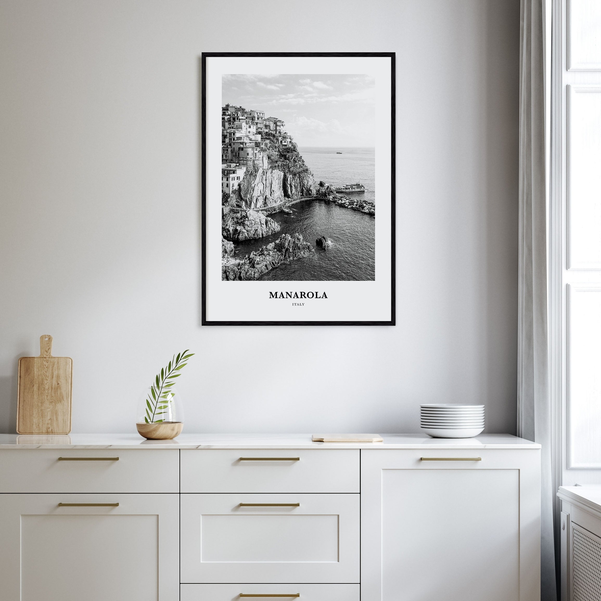 Manarola Portrait B&W Poster