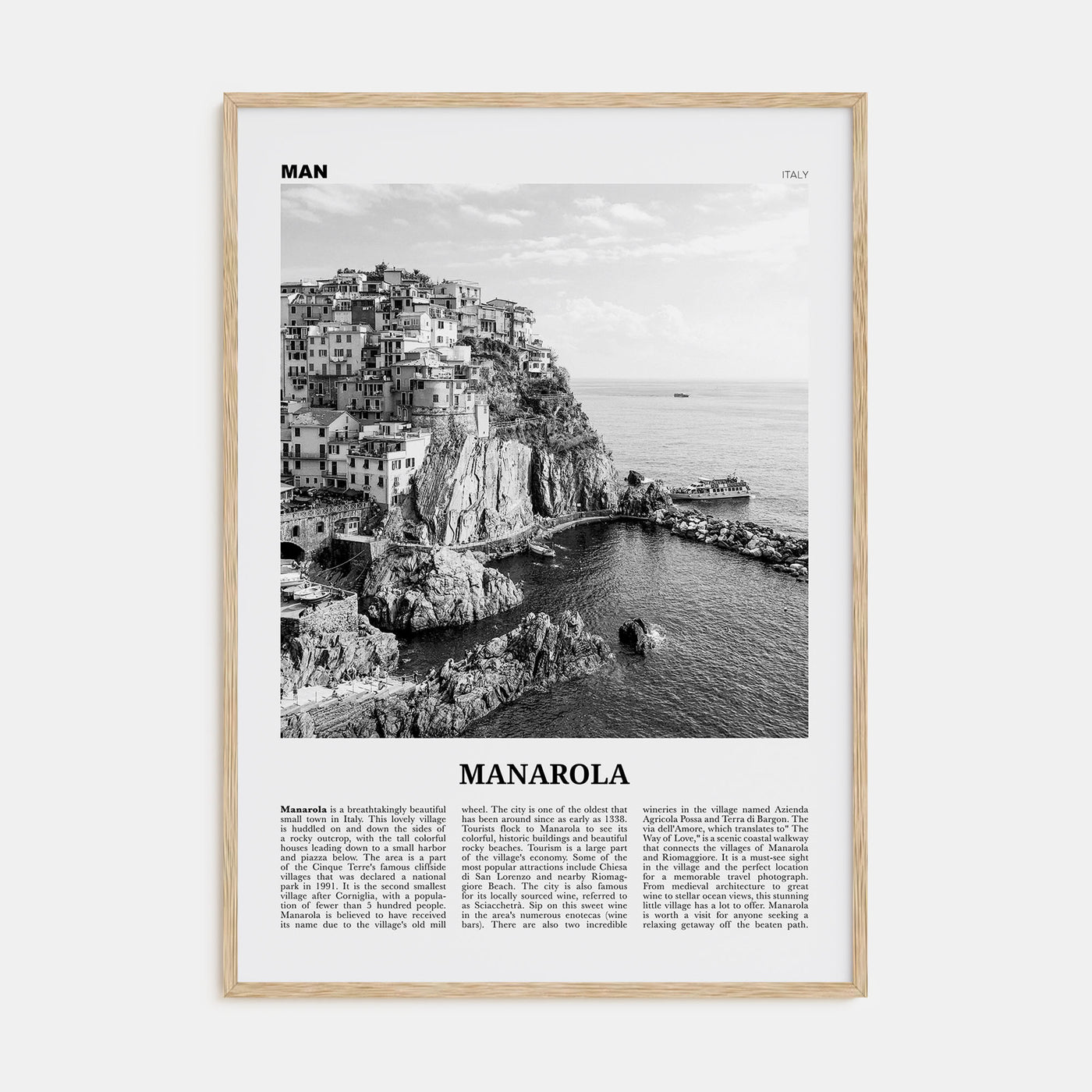 Manarola Travel B&W Poster