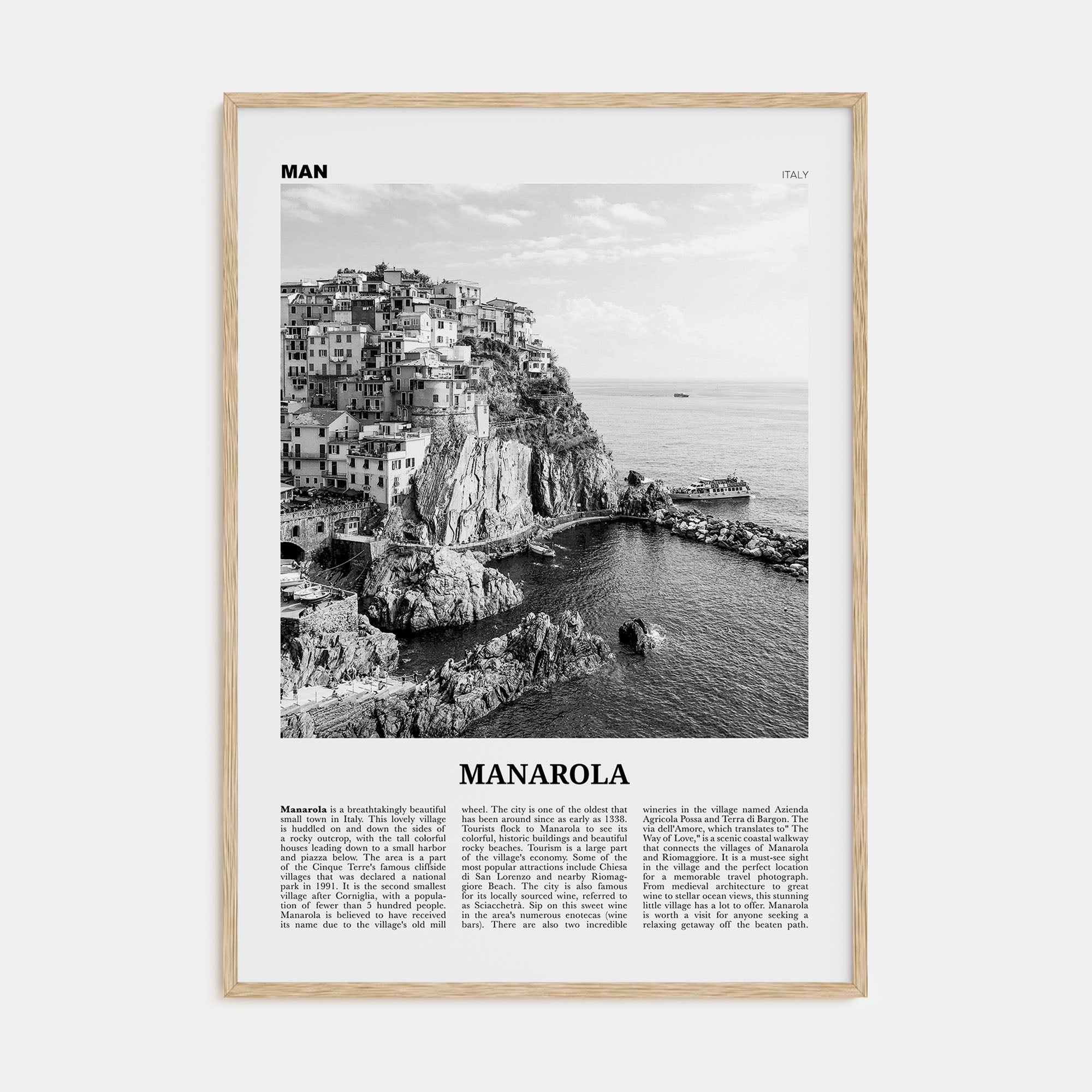 Manarola Travel B&W Poster