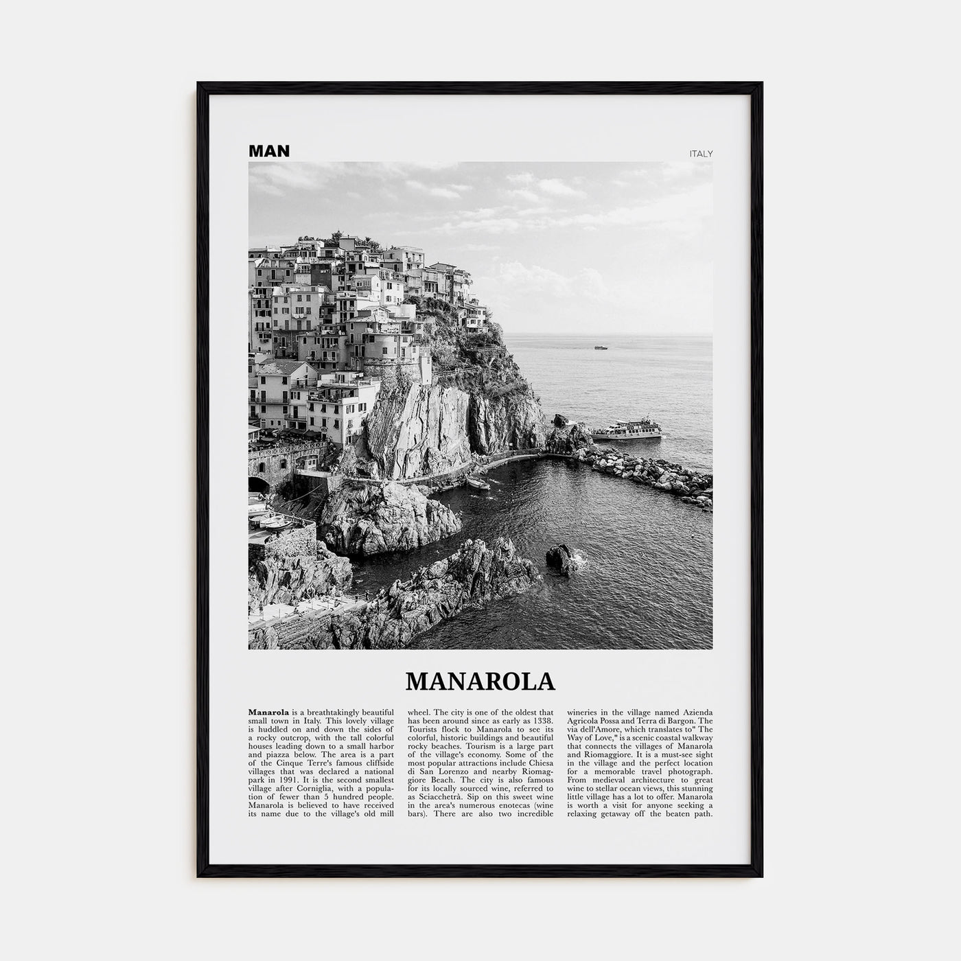 Manarola Travel B&W Poster