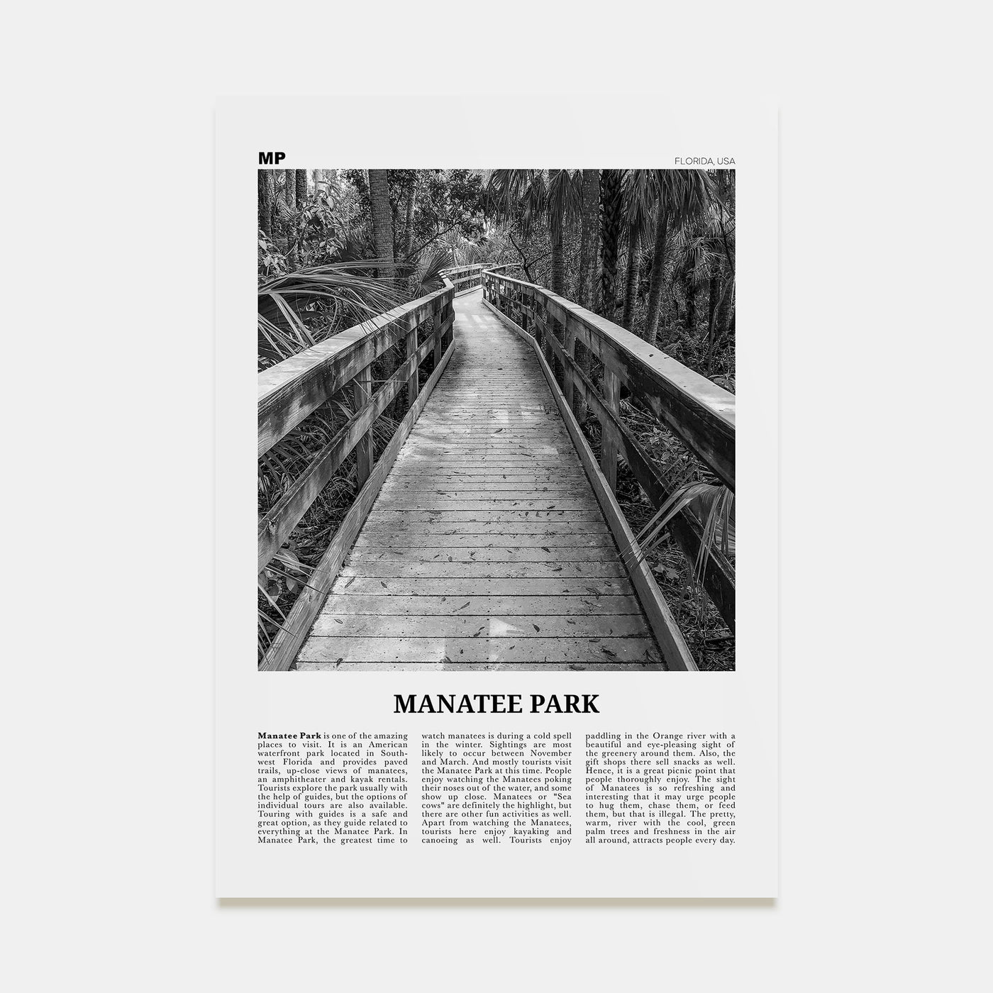 Manatee Park Travel B&W Poster