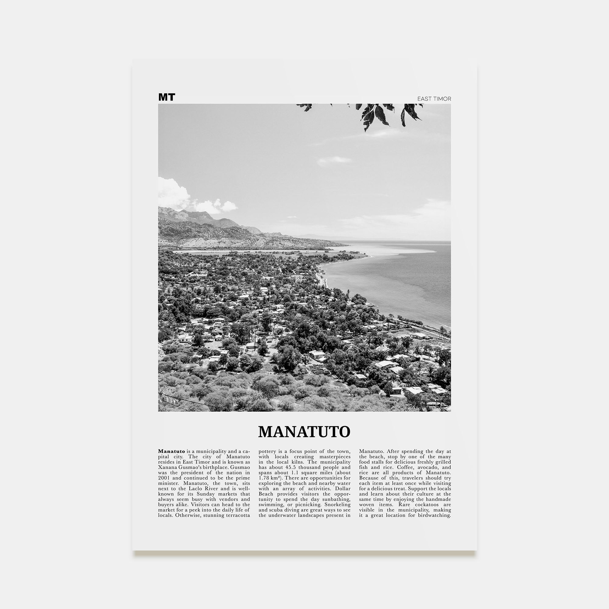 Manatuto Travel B&W Poster