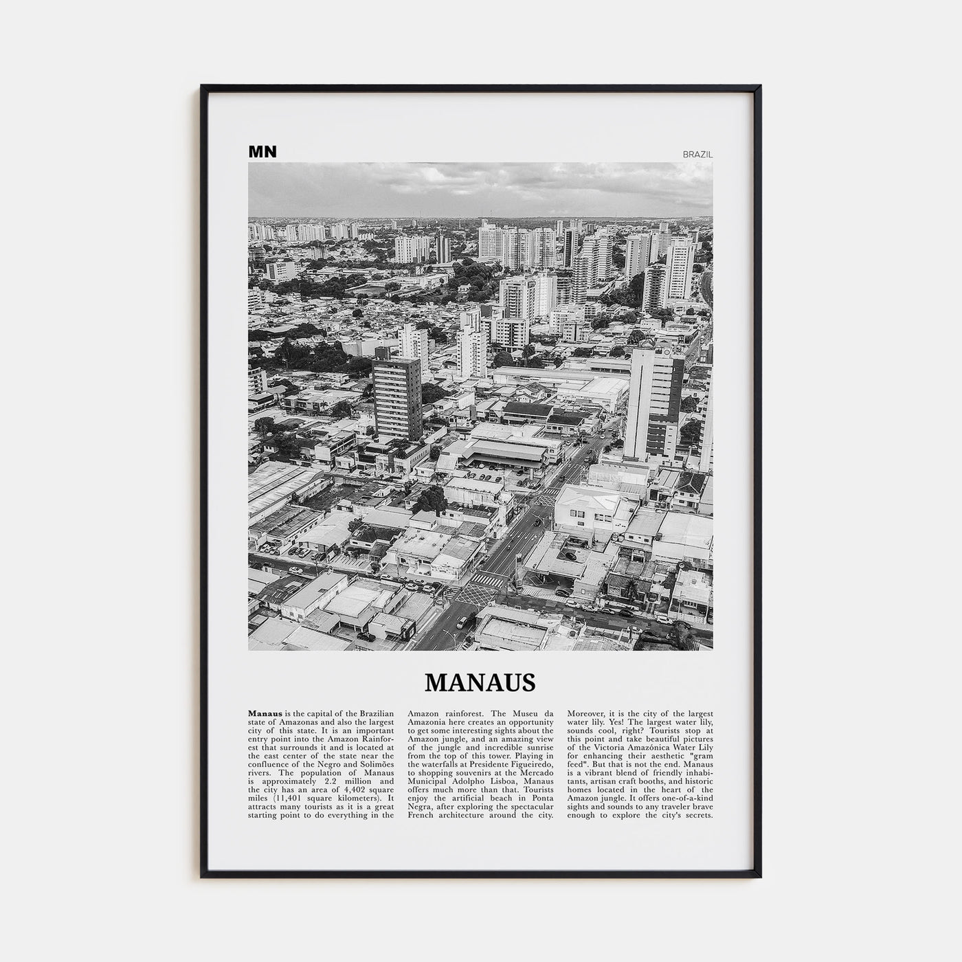 Manaus Travel B&W Poster