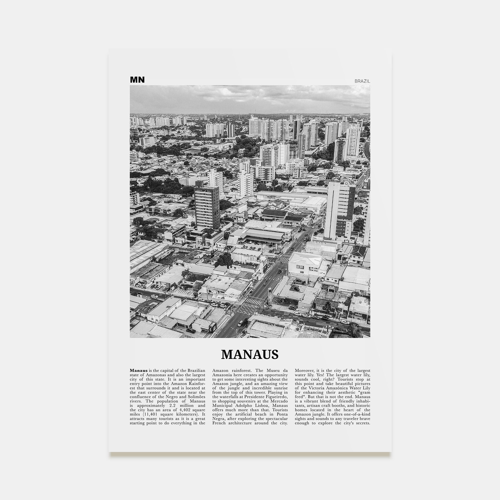 Manaus Travel B&W Poster