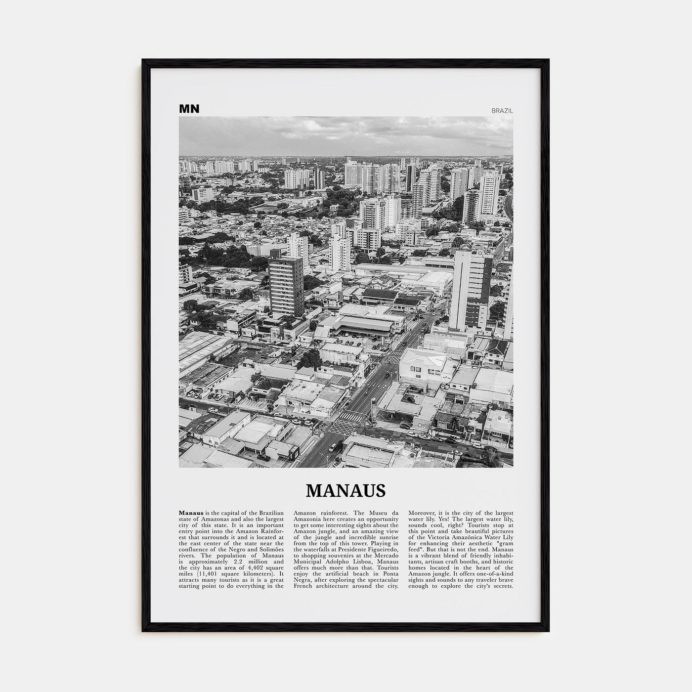 Manaus Travel B&W Poster