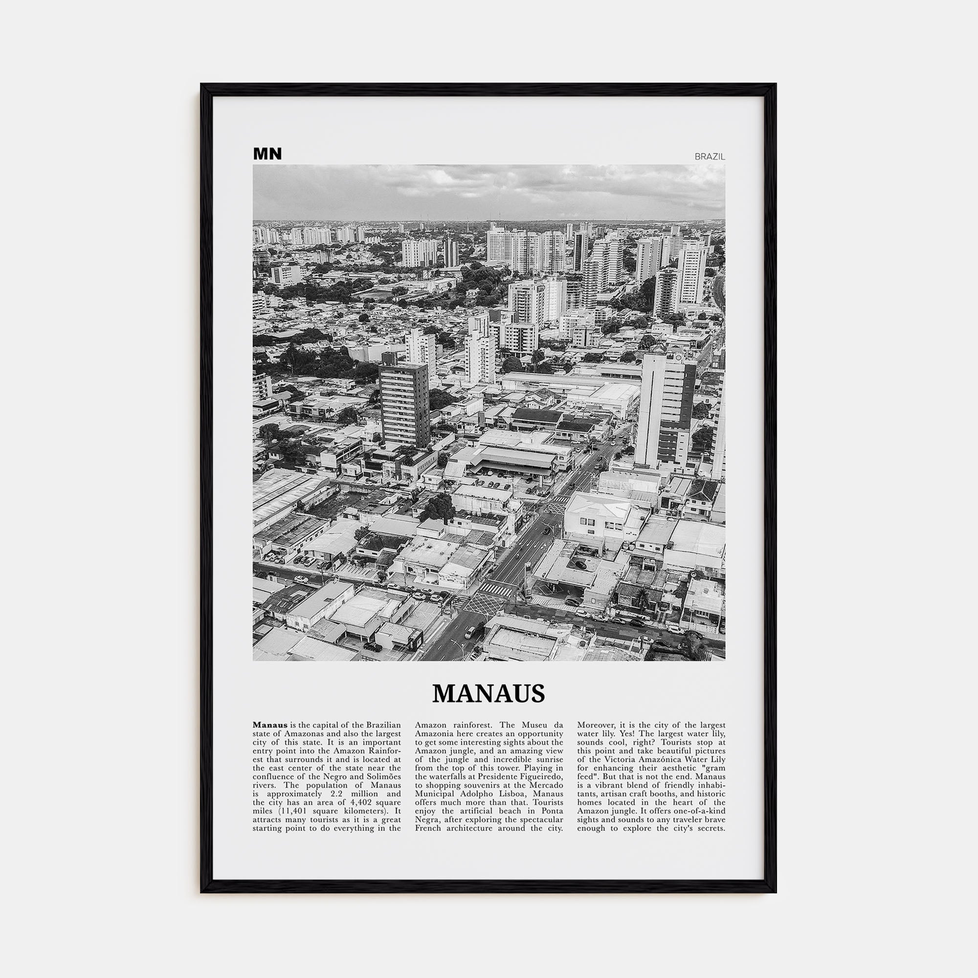 Manaus Travel B&W Poster