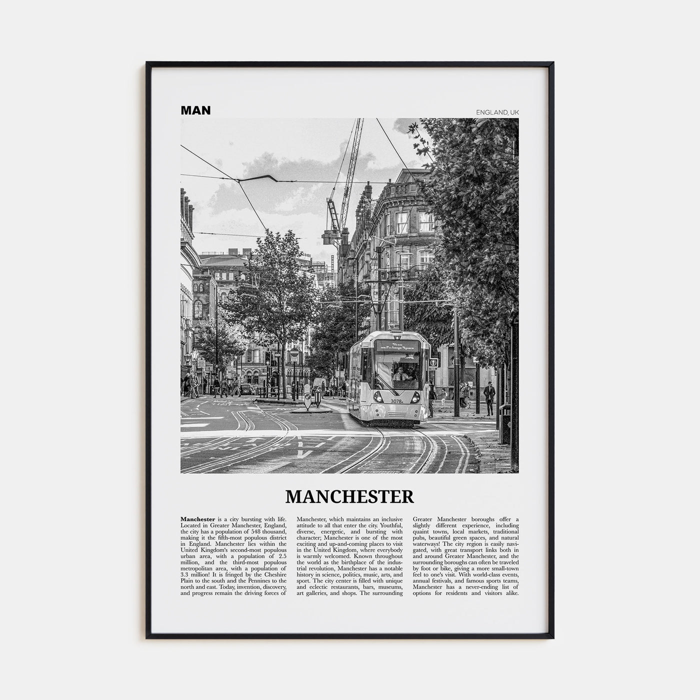 Manchester, England Travel B&W No 1 Poster