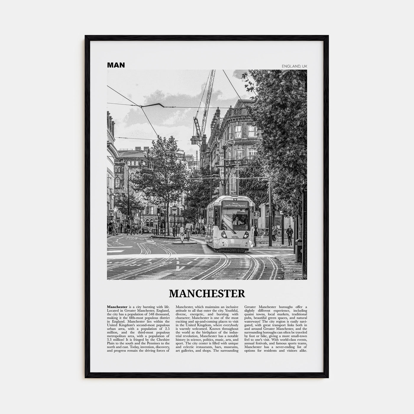 Manchester, England Travel B&W No 1 Poster