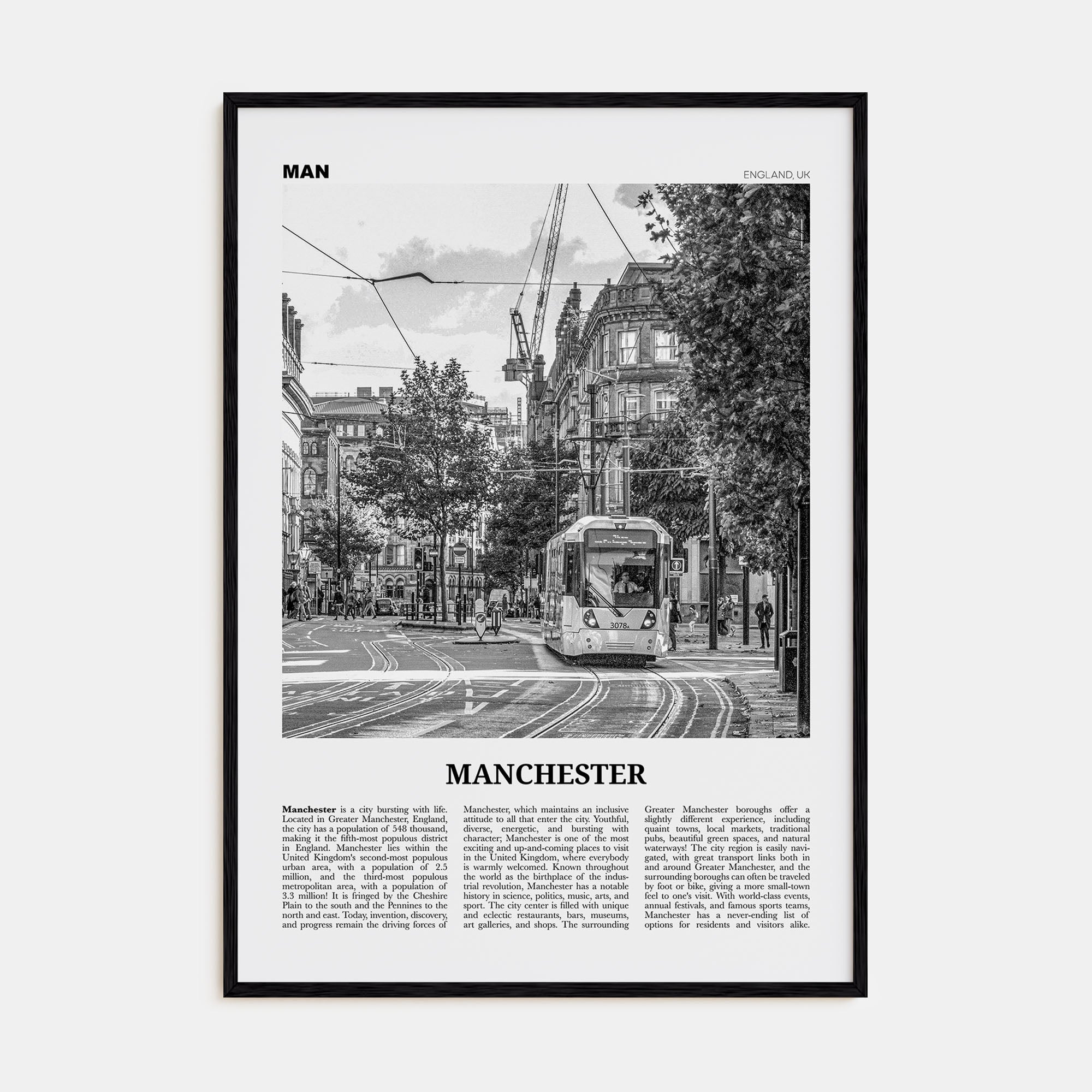 Manchester, England Travel B&W No 1 Poster