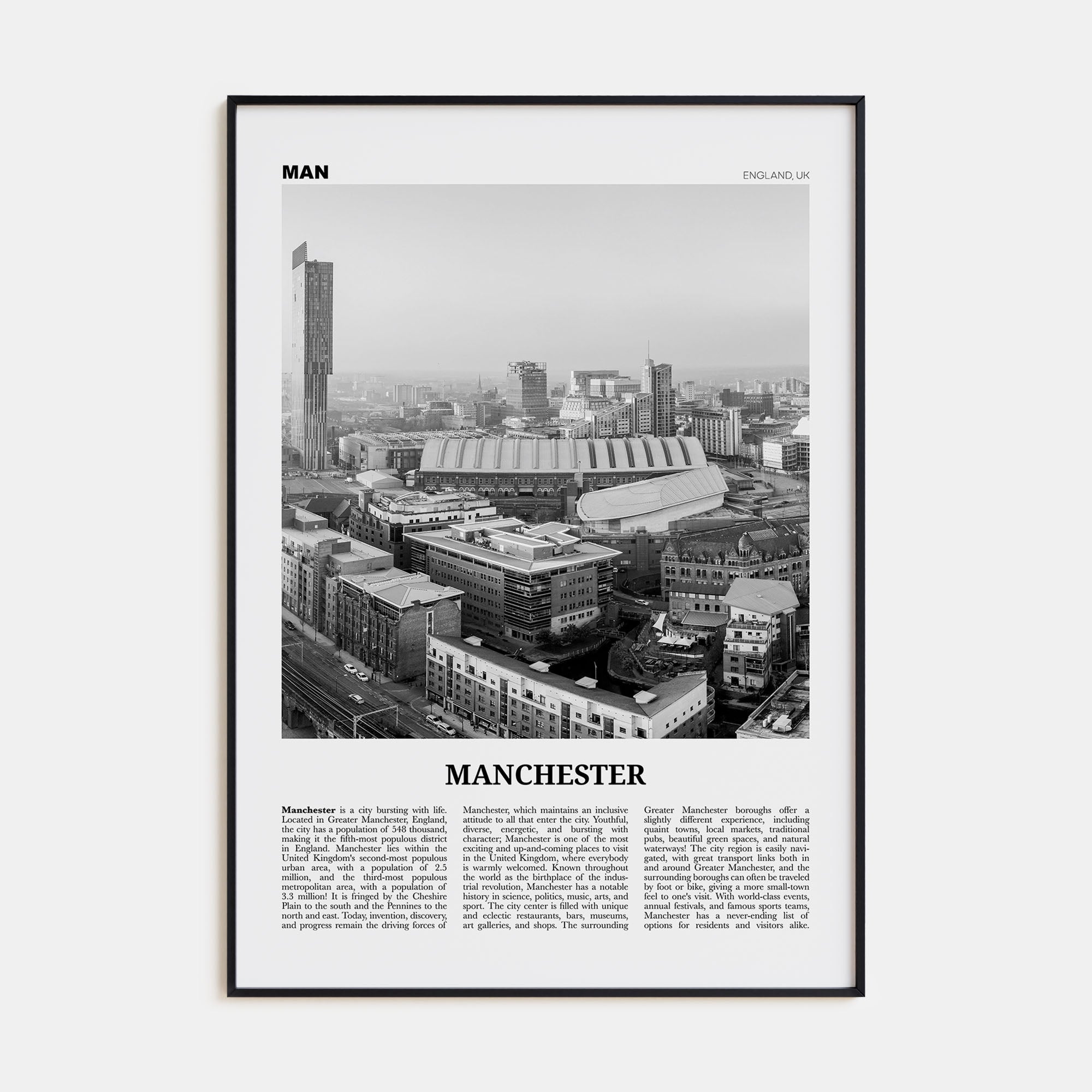 Manchester, England Travel B&W No 2 Poster