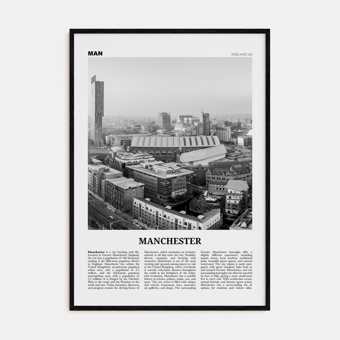 Manchester, England Travel B&W No 2 Poster