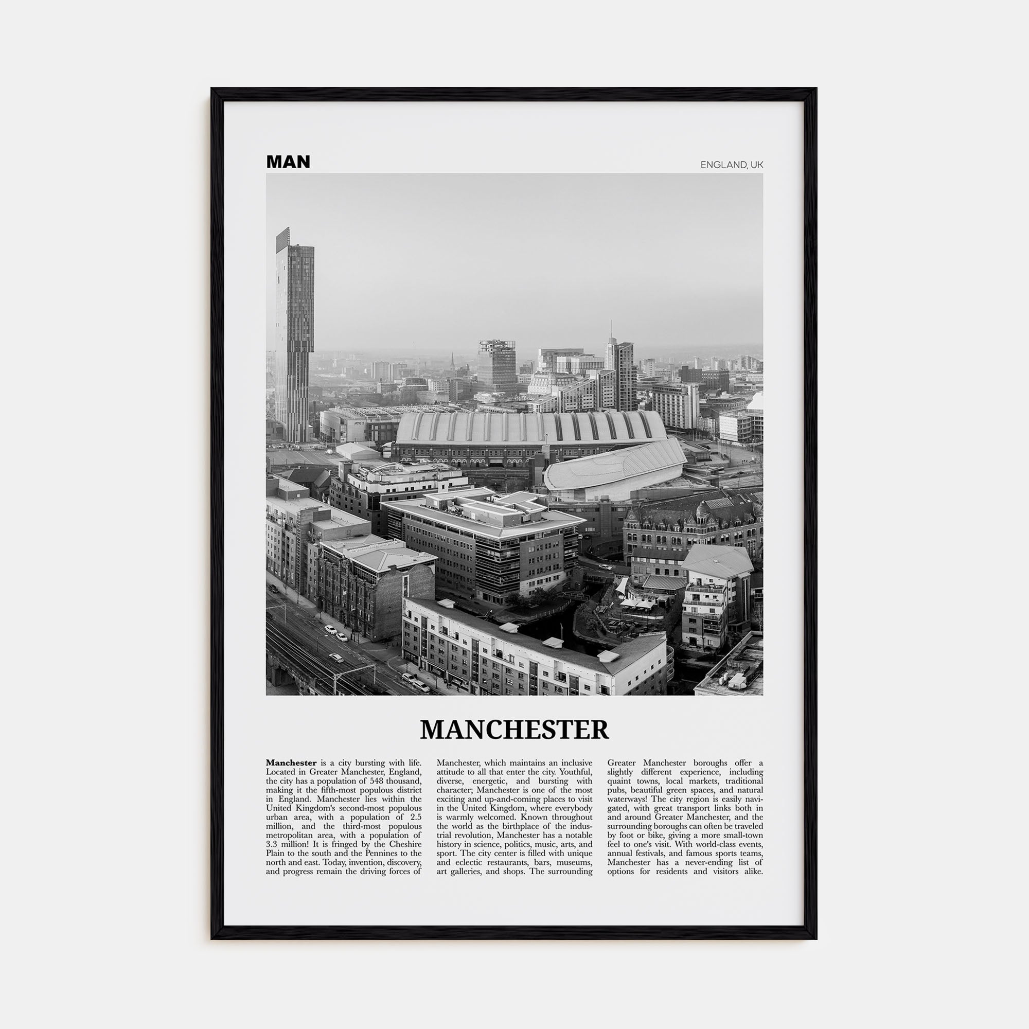 Manchester, England Travel B&W No 2 Poster