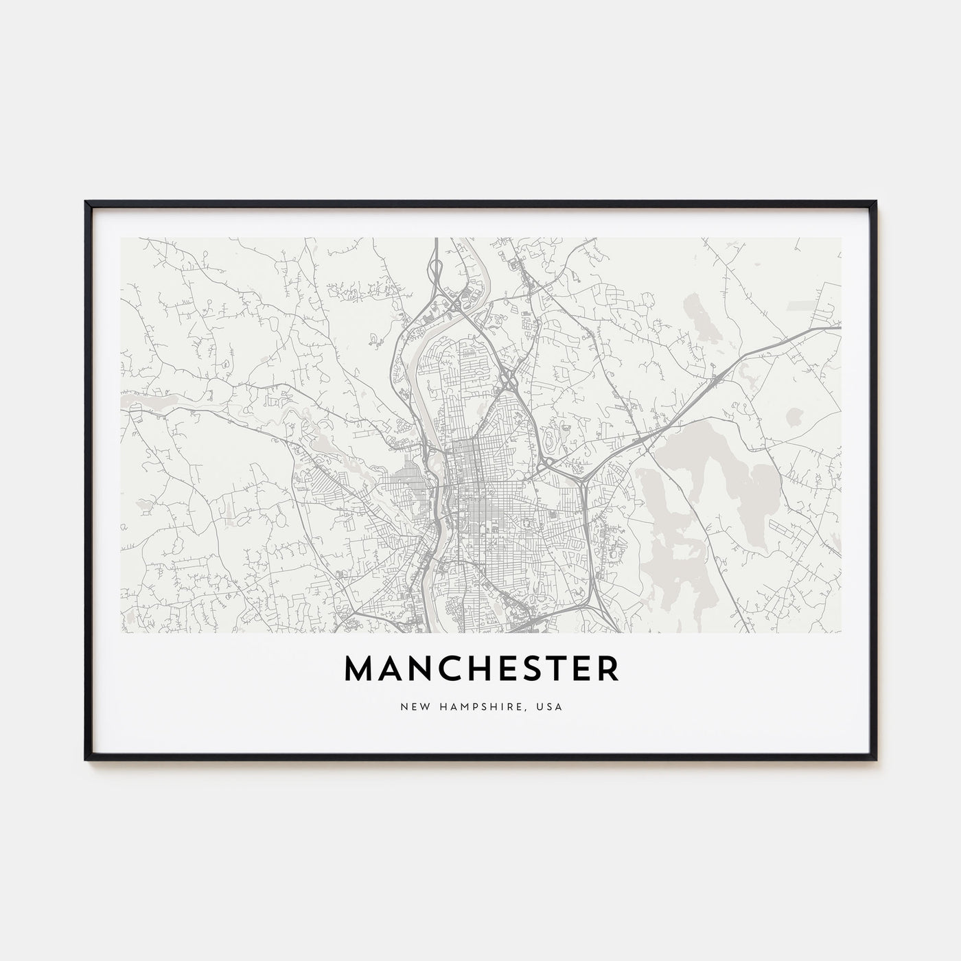 Manchester, New Hampshire Map Landscape Poster