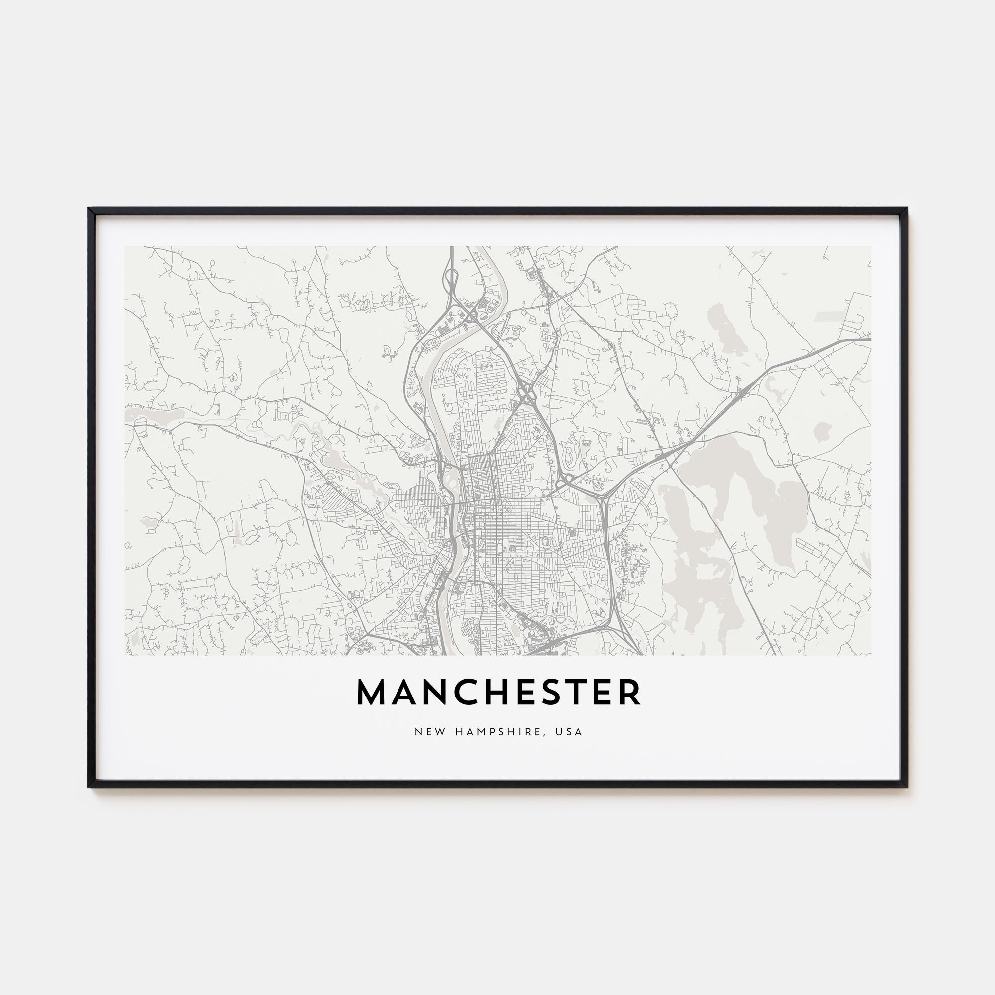 Manchester, New Hampshire Map Landscape Poster