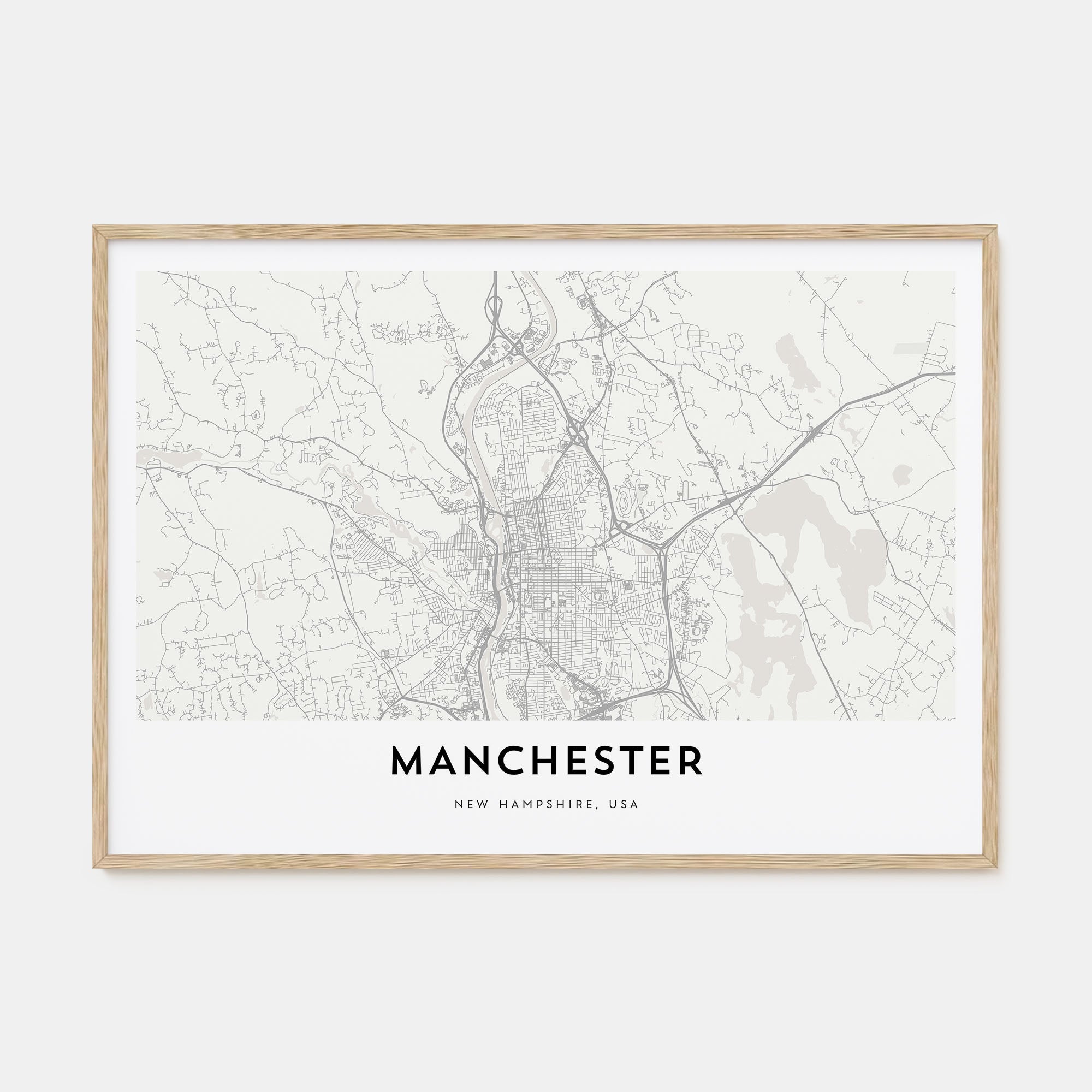 Manchester, New Hampshire Map Landscape Poster