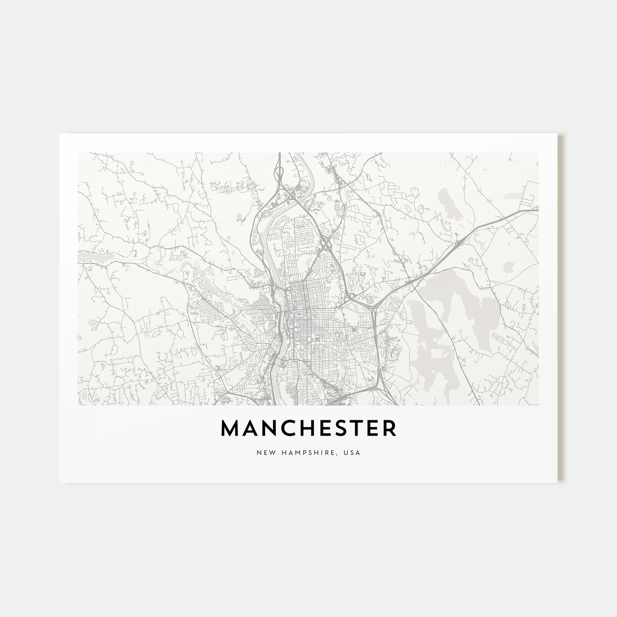 Manchester, New Hampshire Map Landscape Poster