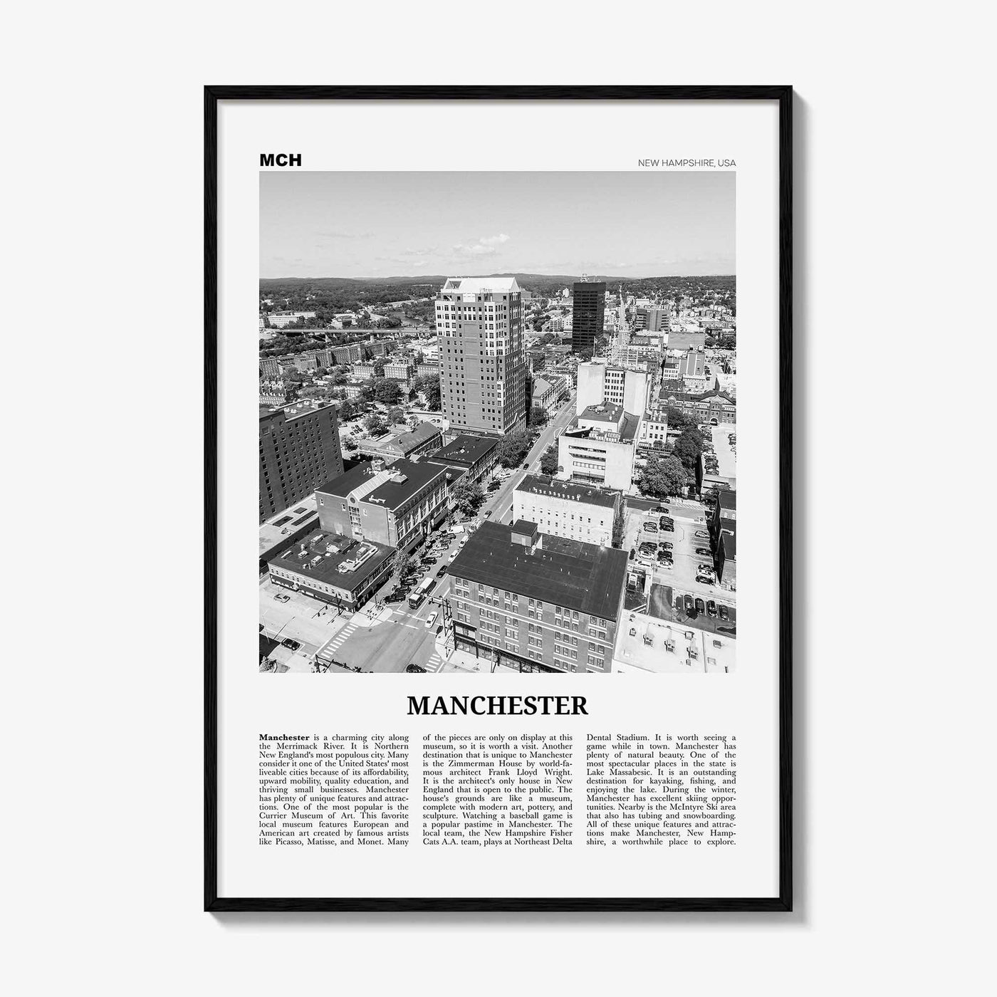 Manchester Print Black and White New Hampshire, Manchester Wall Art, Manchester Poster, Manchester Photo, USA, United States