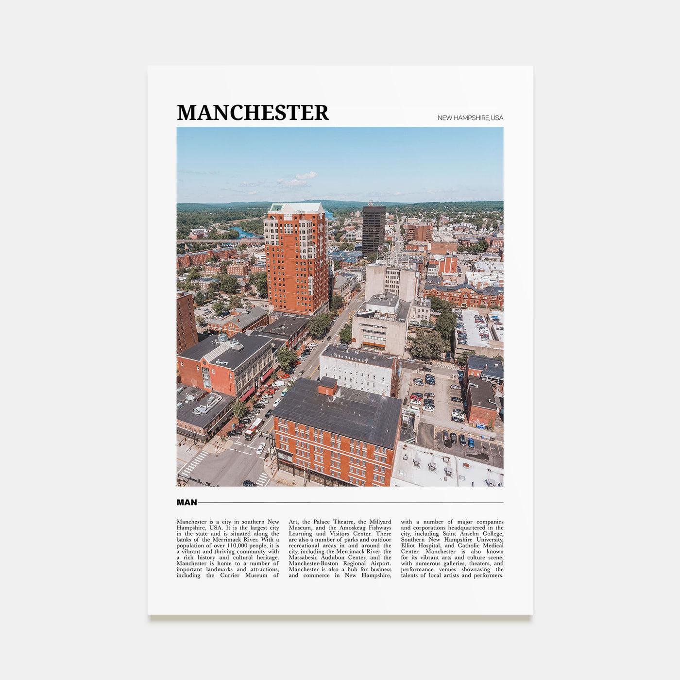 Manchester, New Hampshire Travel Color Poster